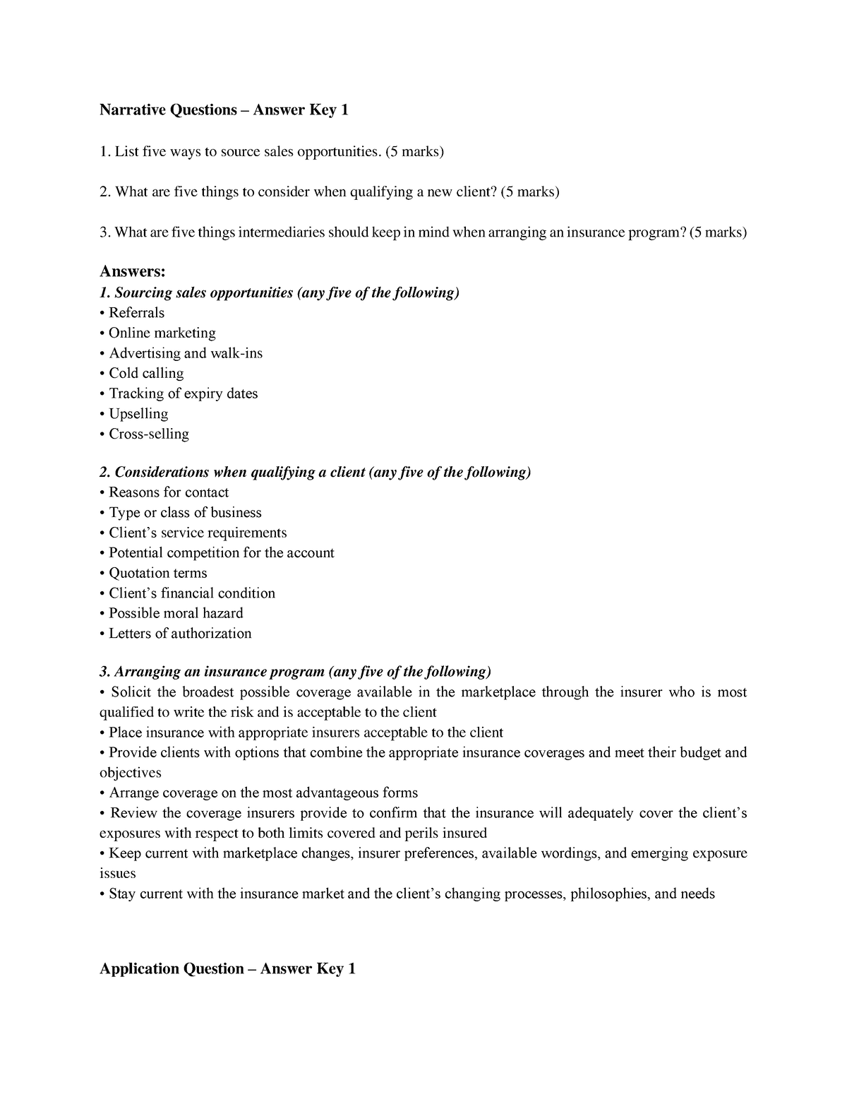 Narrative Questions - Exam prep - Narrative Questions – Answer Key 1 List  five ways to source sales - Sns-Brigh10