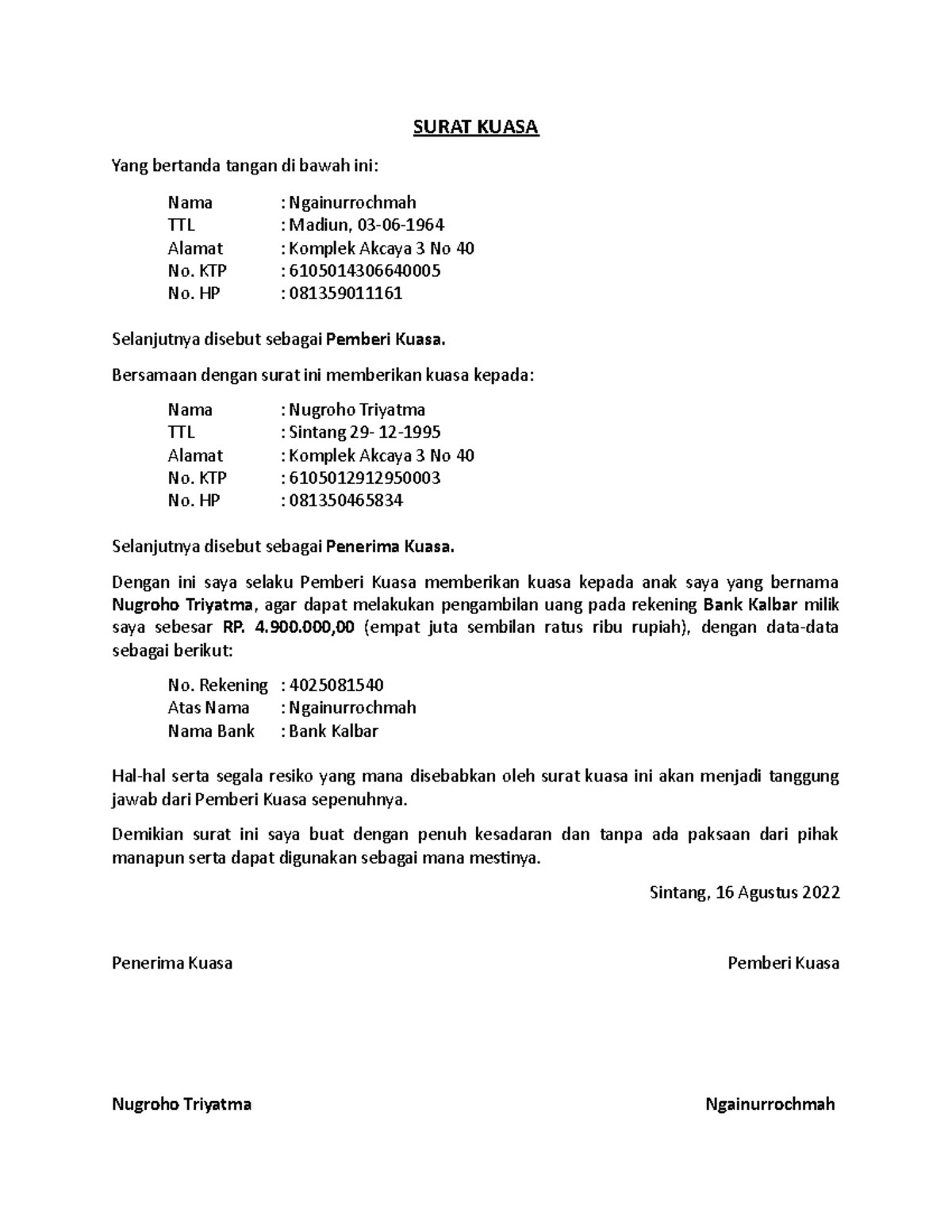 Surat Kuasa - OKE - SURAT KUASA Yang bertanda tangan di bawah ini: Nama