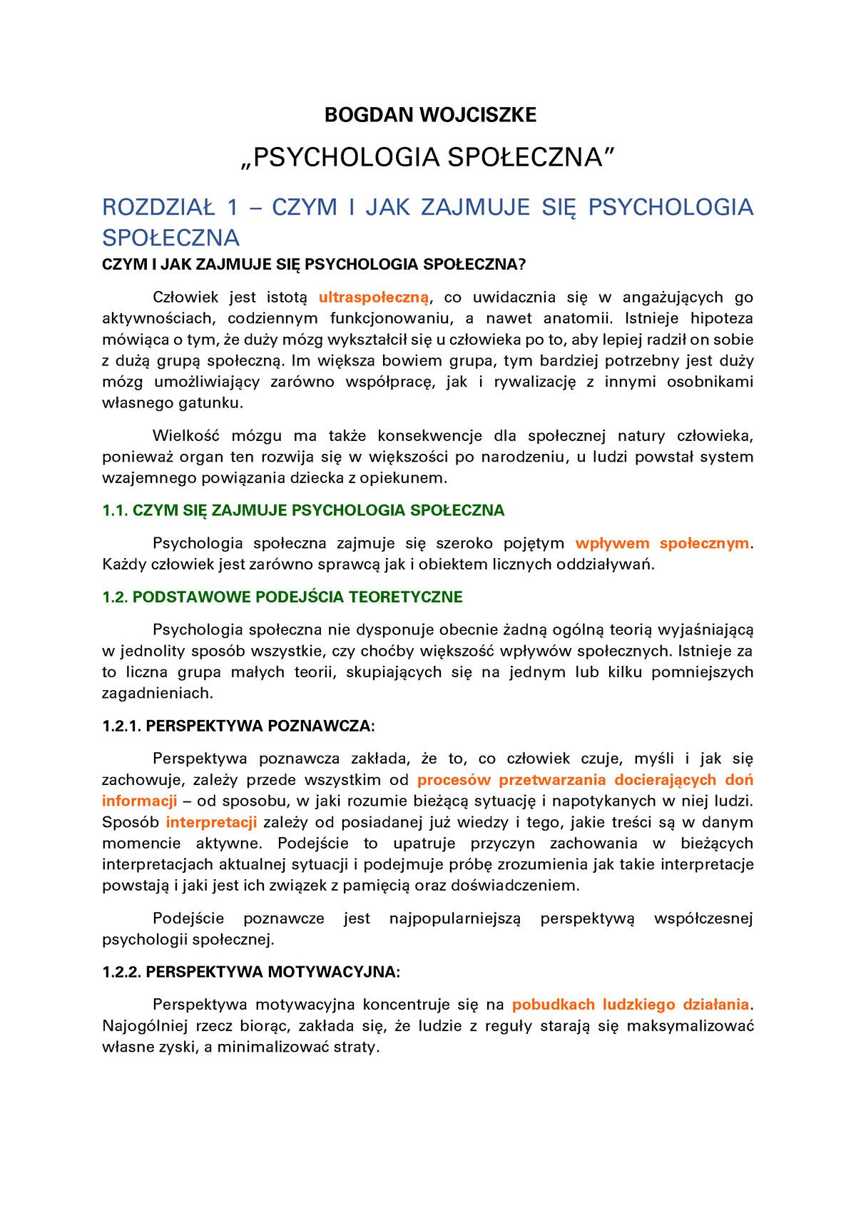 B - Dddd - Psychologia Społeczna - BOGDAN WOJCISZKE „PSYCHOLOGIA ...