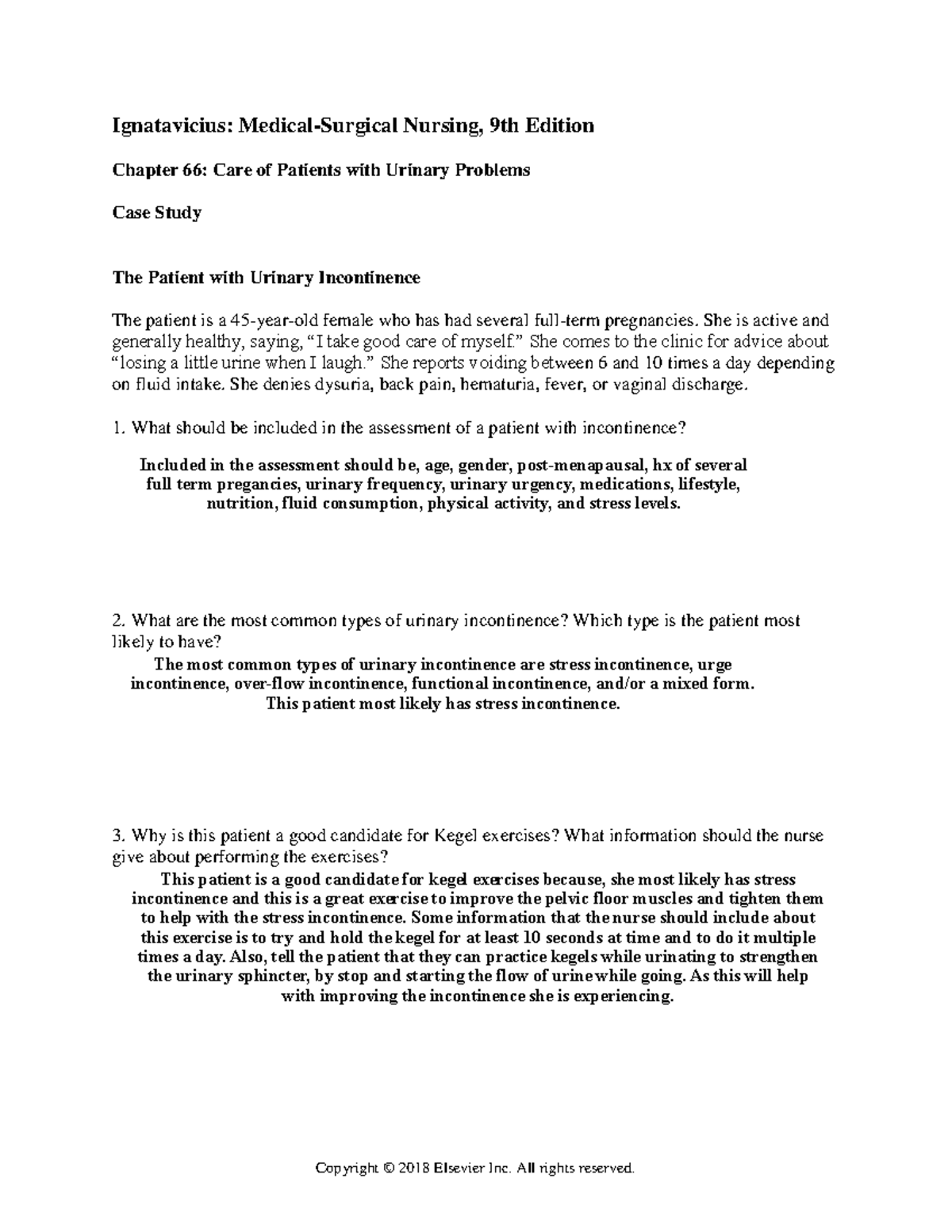 Case Study Ch 66 Urinary Incontinence Copyright © 2018 Elsevier Inc