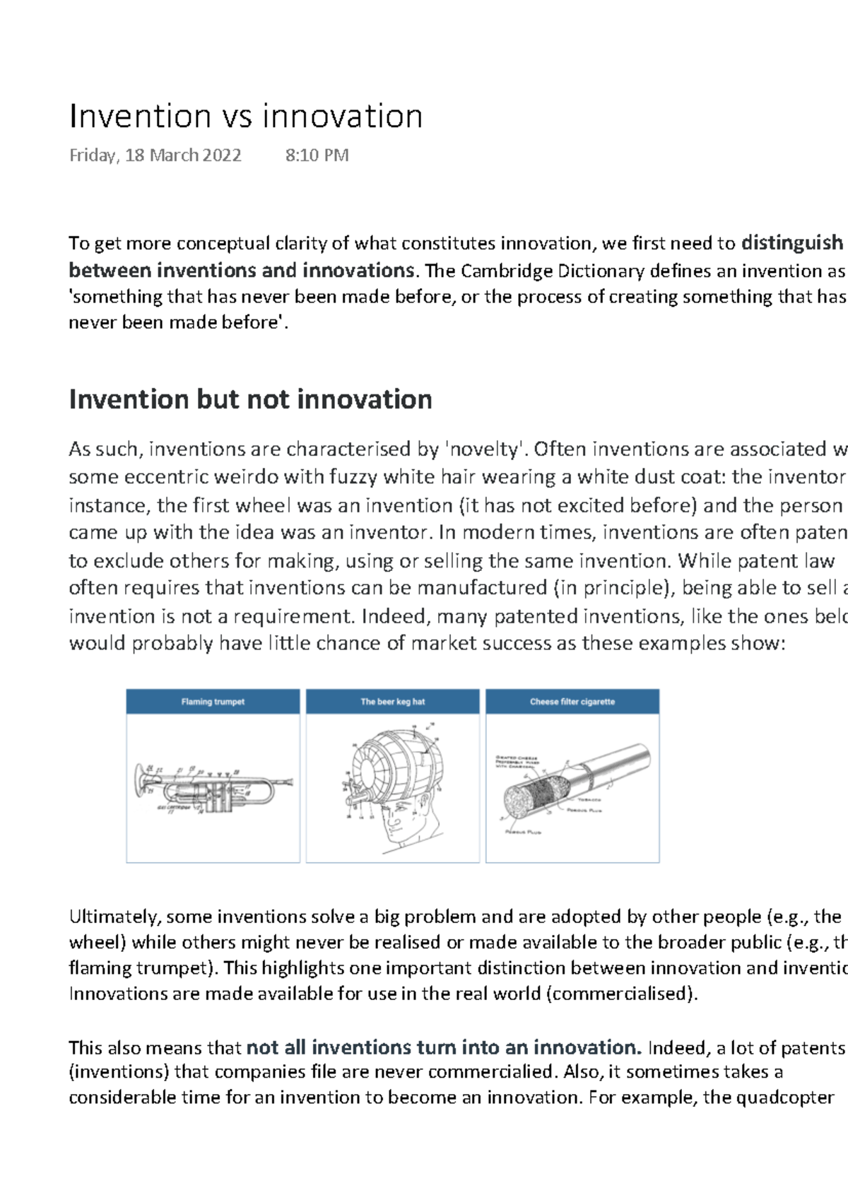 essay on innovation vs invention