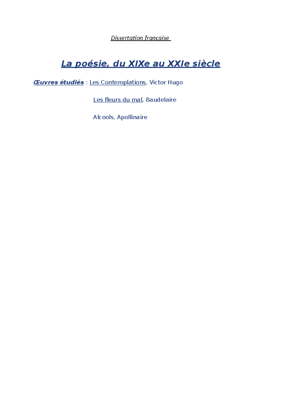 dissertation francais 1ere poesie