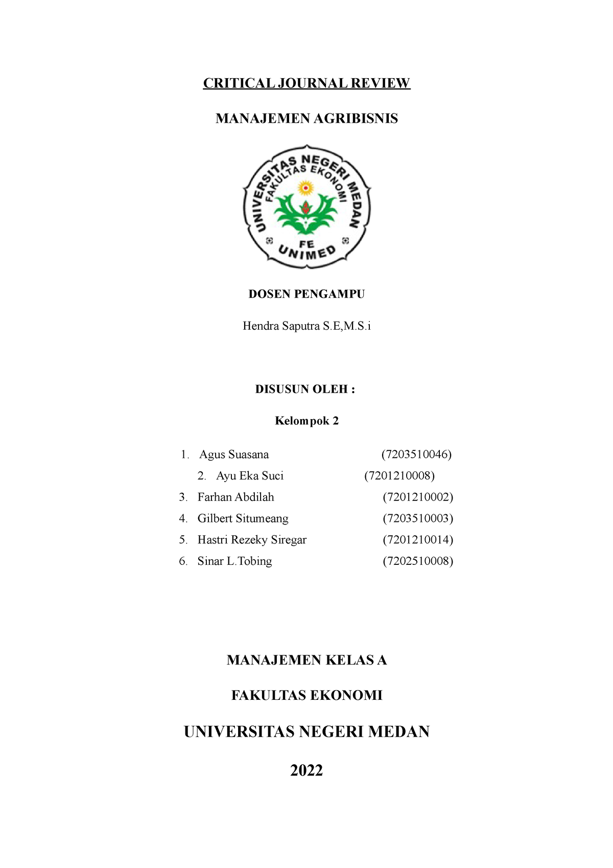 Cjr Agribisnis 2022 Kelompok 2 Critical Journal Review Manajemen