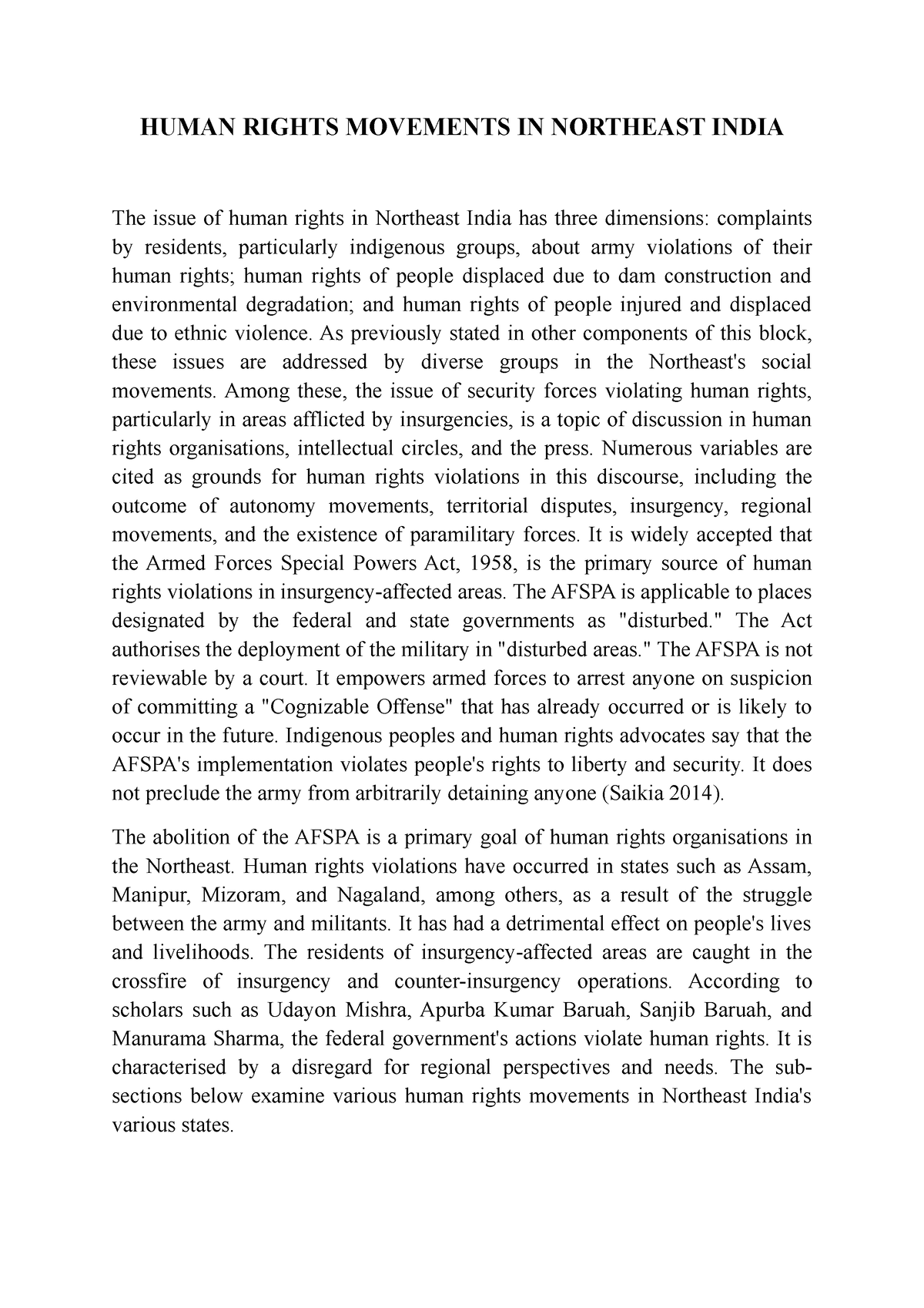 essay on human rights movement in india