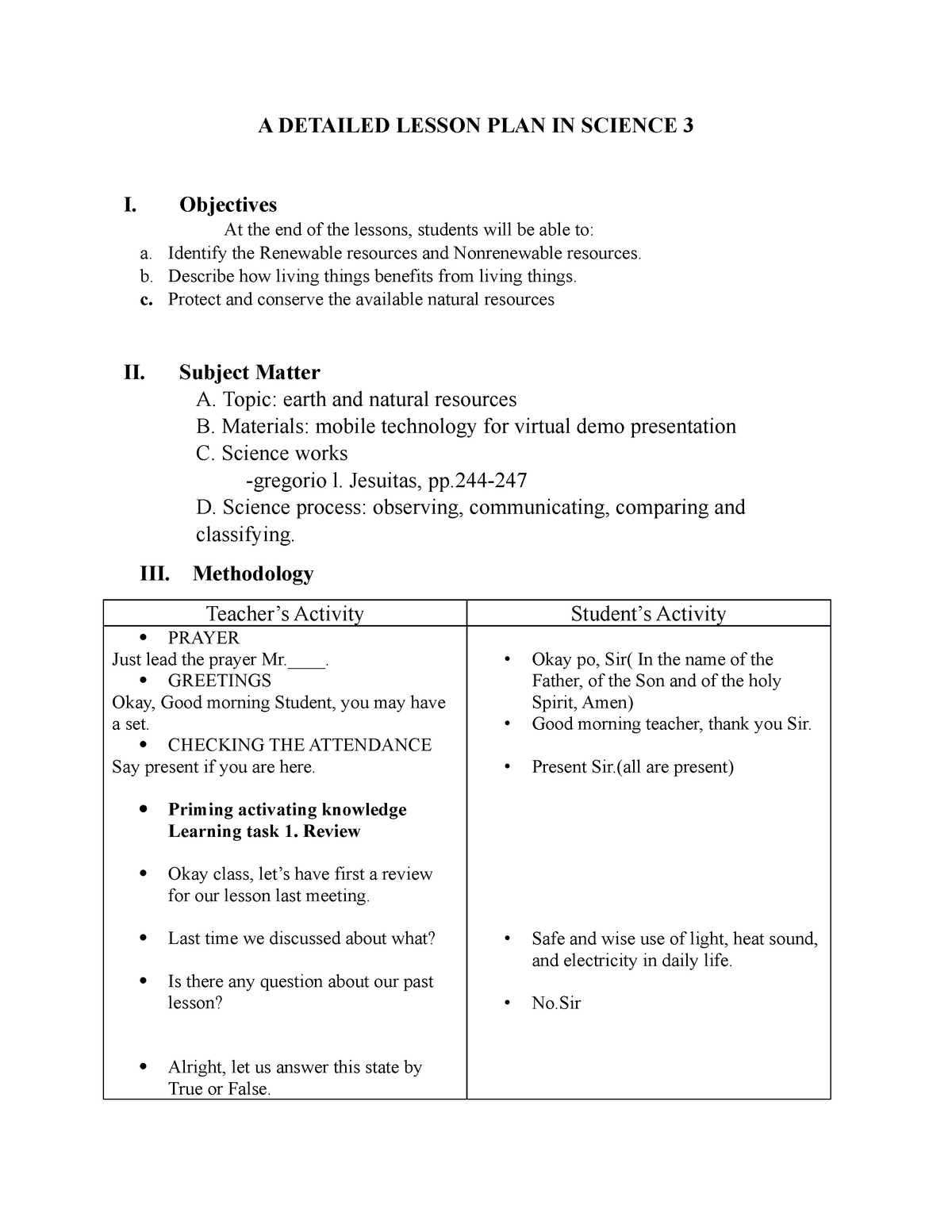 A Detailed Lesson Plan In Science 3 A Detailed Lesson Plan In Science