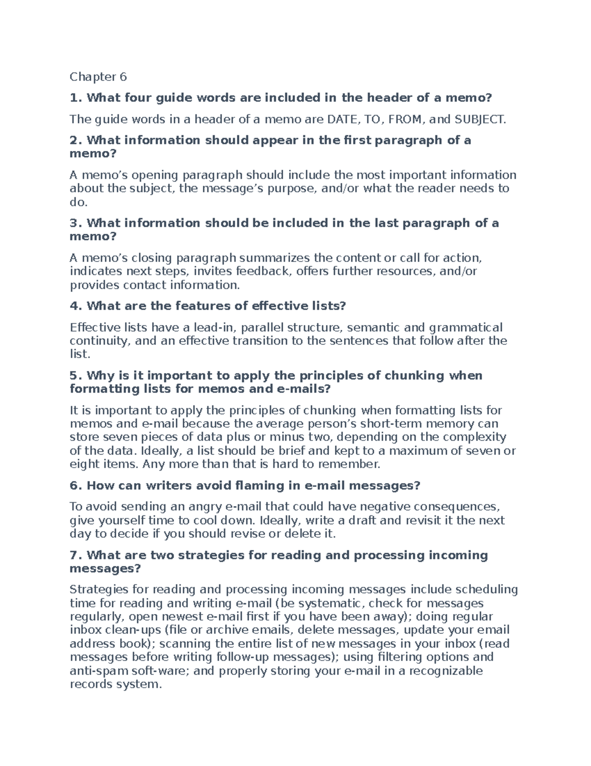 Chapter 6 - Review Questions corresponding to textbook: Communicating ...