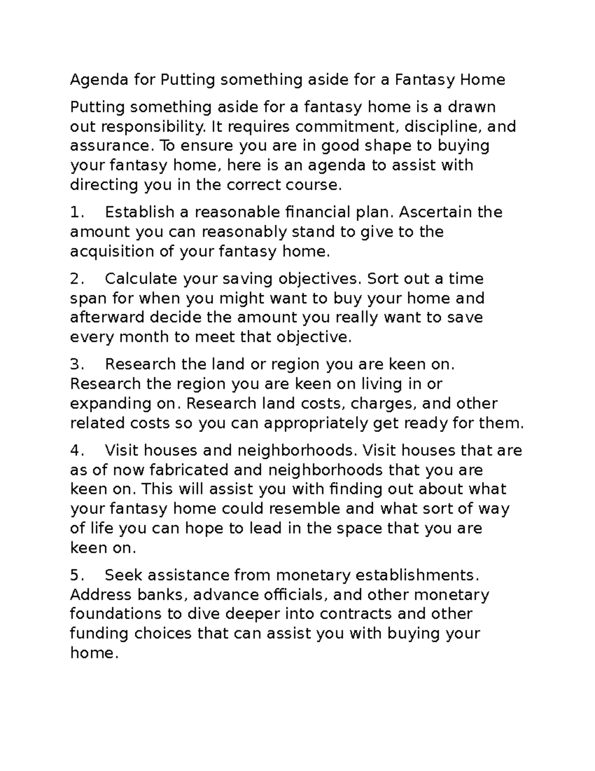 EP 5 - INFORMATIVE - Agenda for Putting something aside for a Fantasy ...