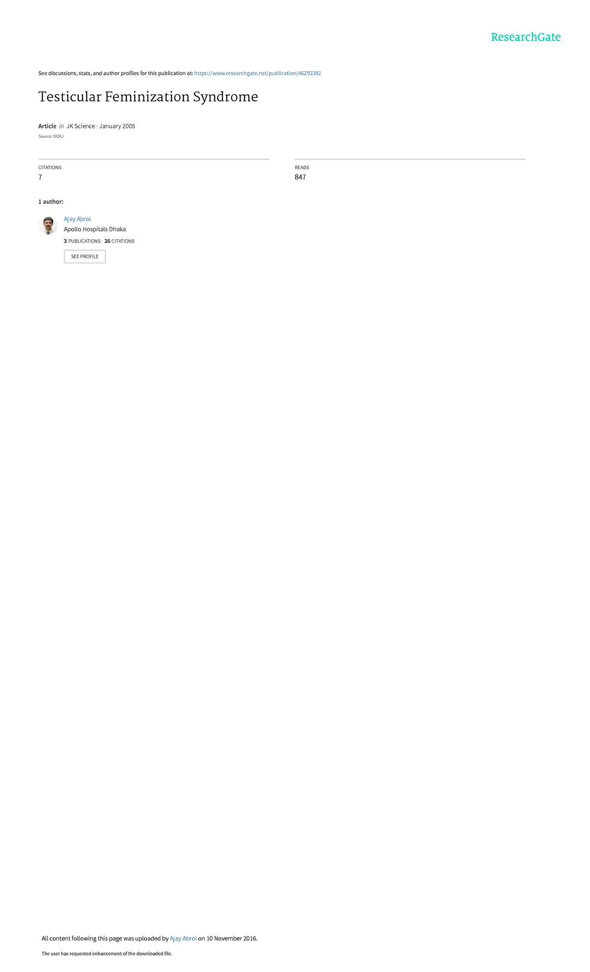 Testicular Feminization Syndrome - See discussions, stats, and author