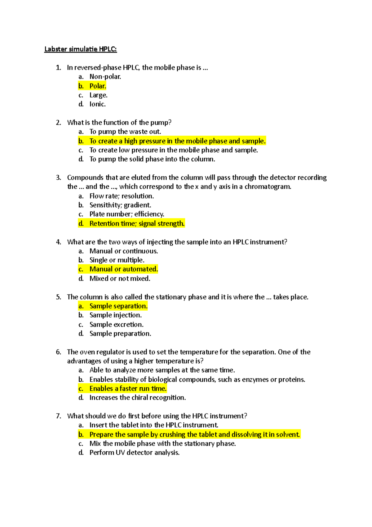 Labster simulaties vragen + antwoorden (HPLC IC TLC Elektroforese