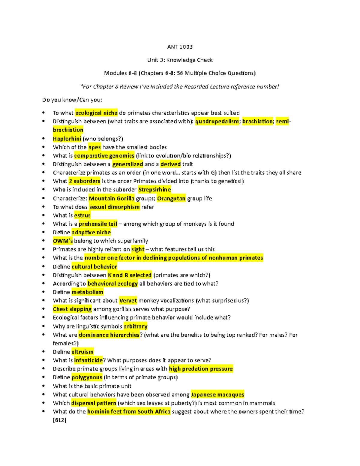 ANT1003 Unit3Mod ANT 1003 Unit 3 Knowledge Check Modules 68