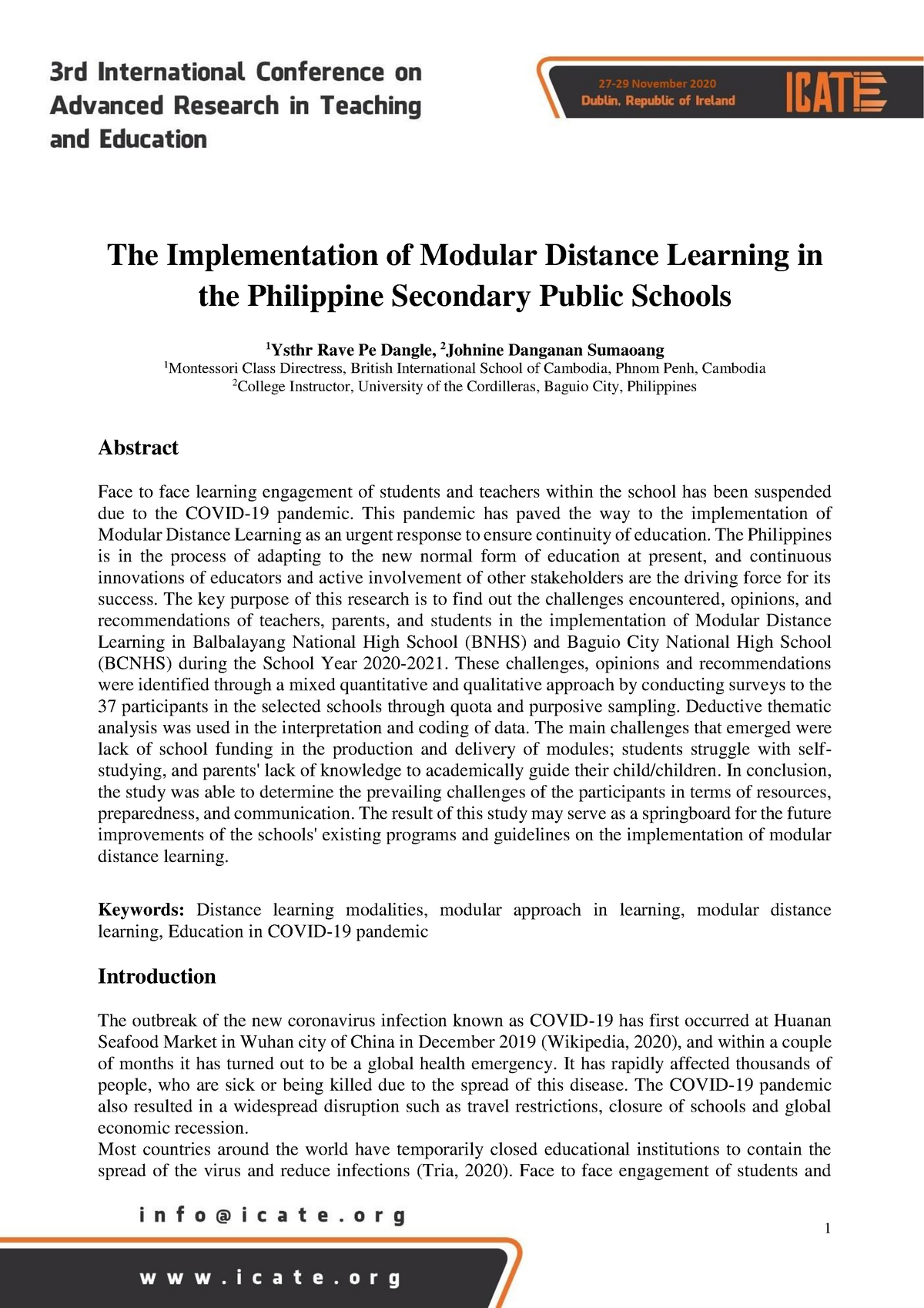 research hypothesis about modular distance learning brainly