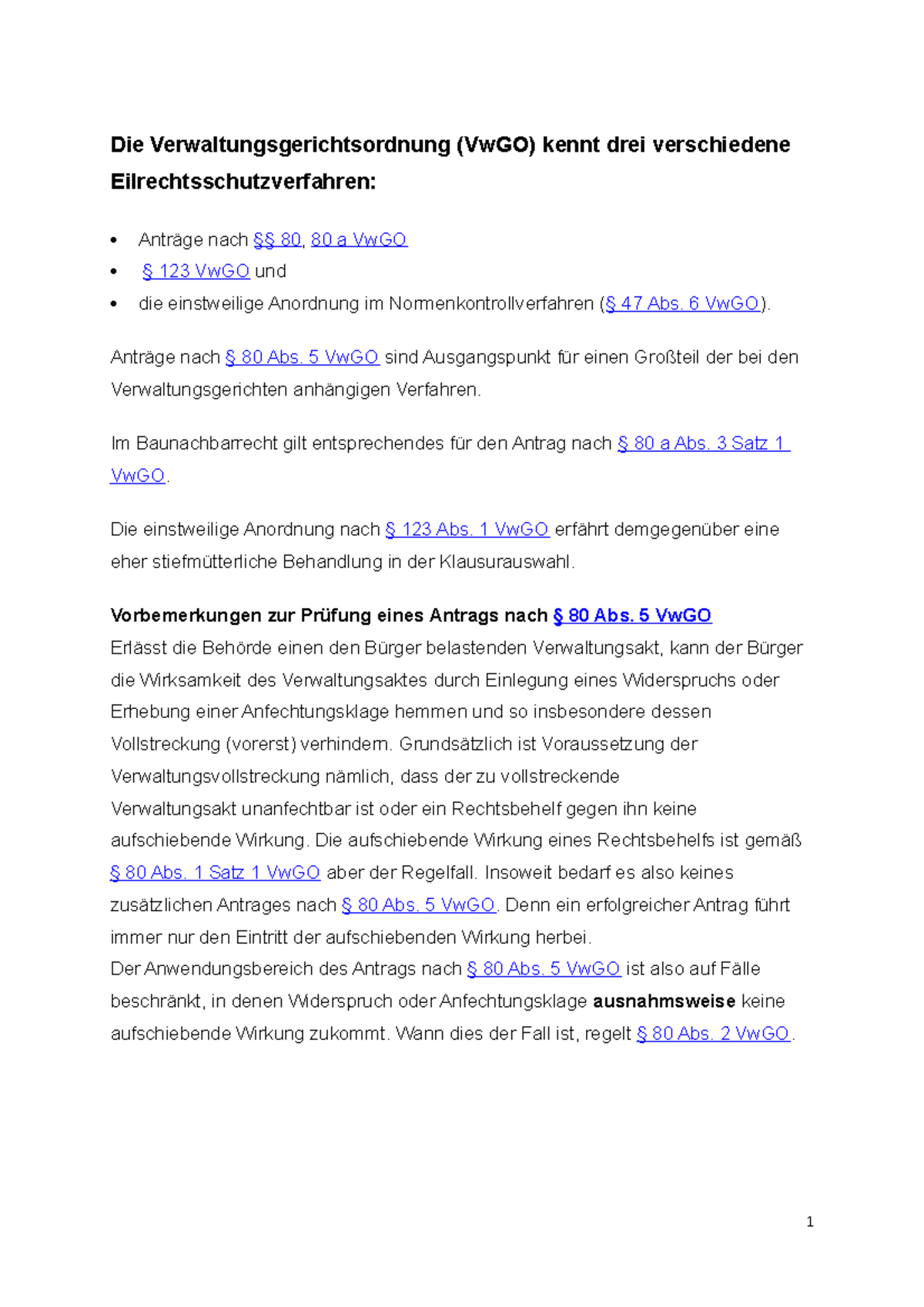 Einstweiliger Rechtsschutz - Die Verwaltungsgerichtsordnung (VwGO ...