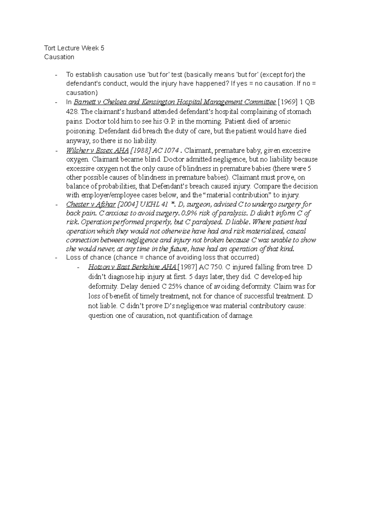 Tort Lecture Week 5 - Paul Raffield - Tort Lecture Week 5 Causation To ...