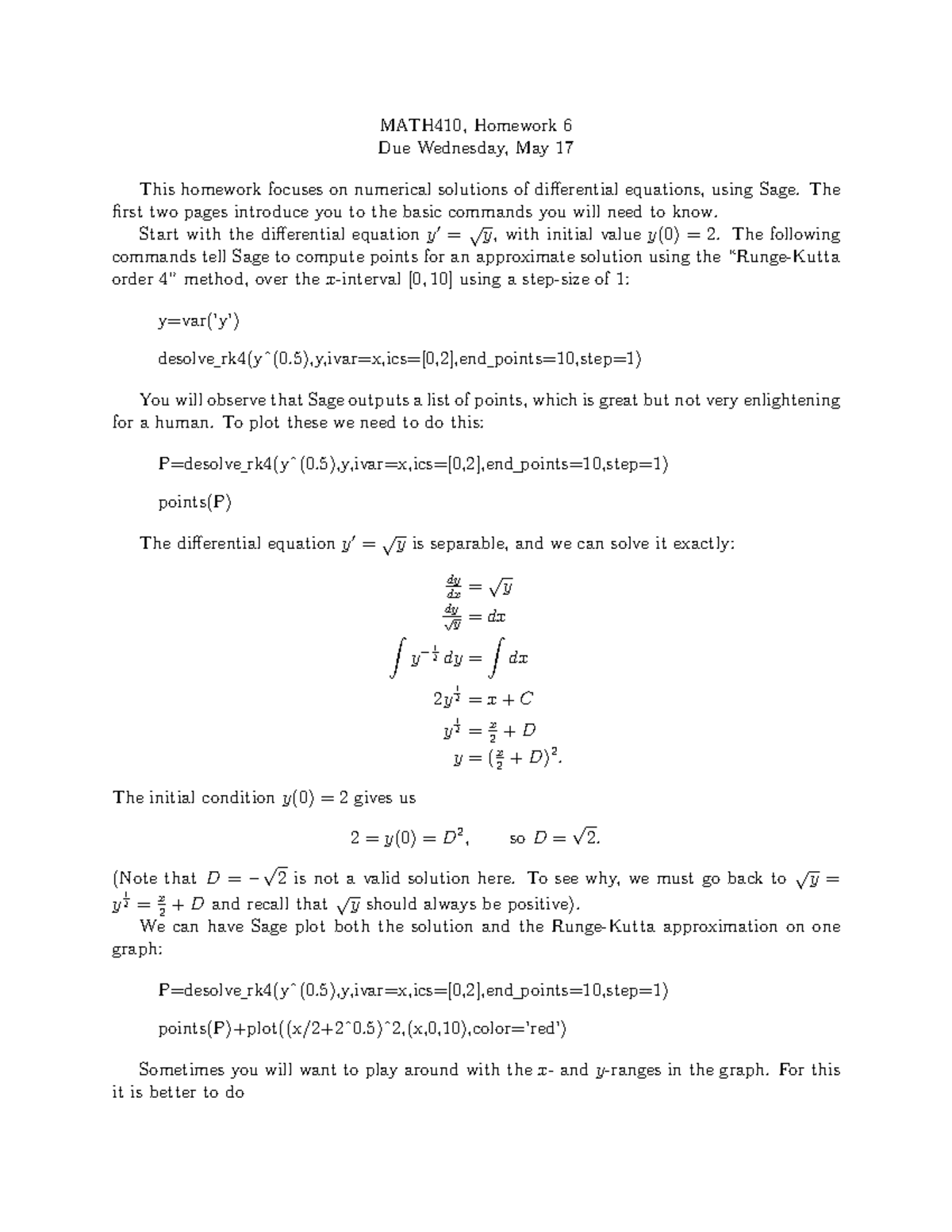 Apcalc hmwk6 - Homework assignment 6 - MATH410, Homework 6 Due ...