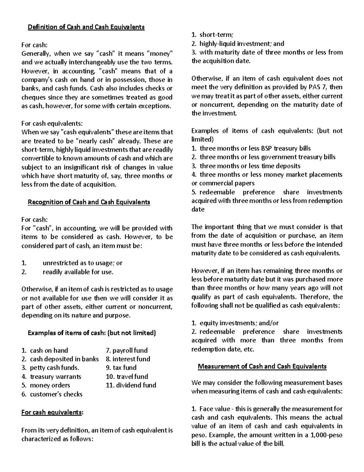CASH AND CASH Equivalents Definition of Cash and Cash Equivalents For