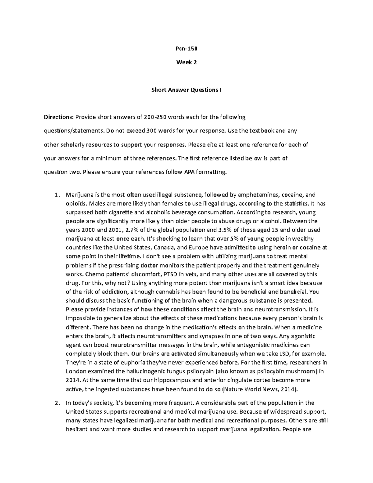 Pcn-100 short answers - Pcn- Week 2 Short Answer Questions I Directions ...