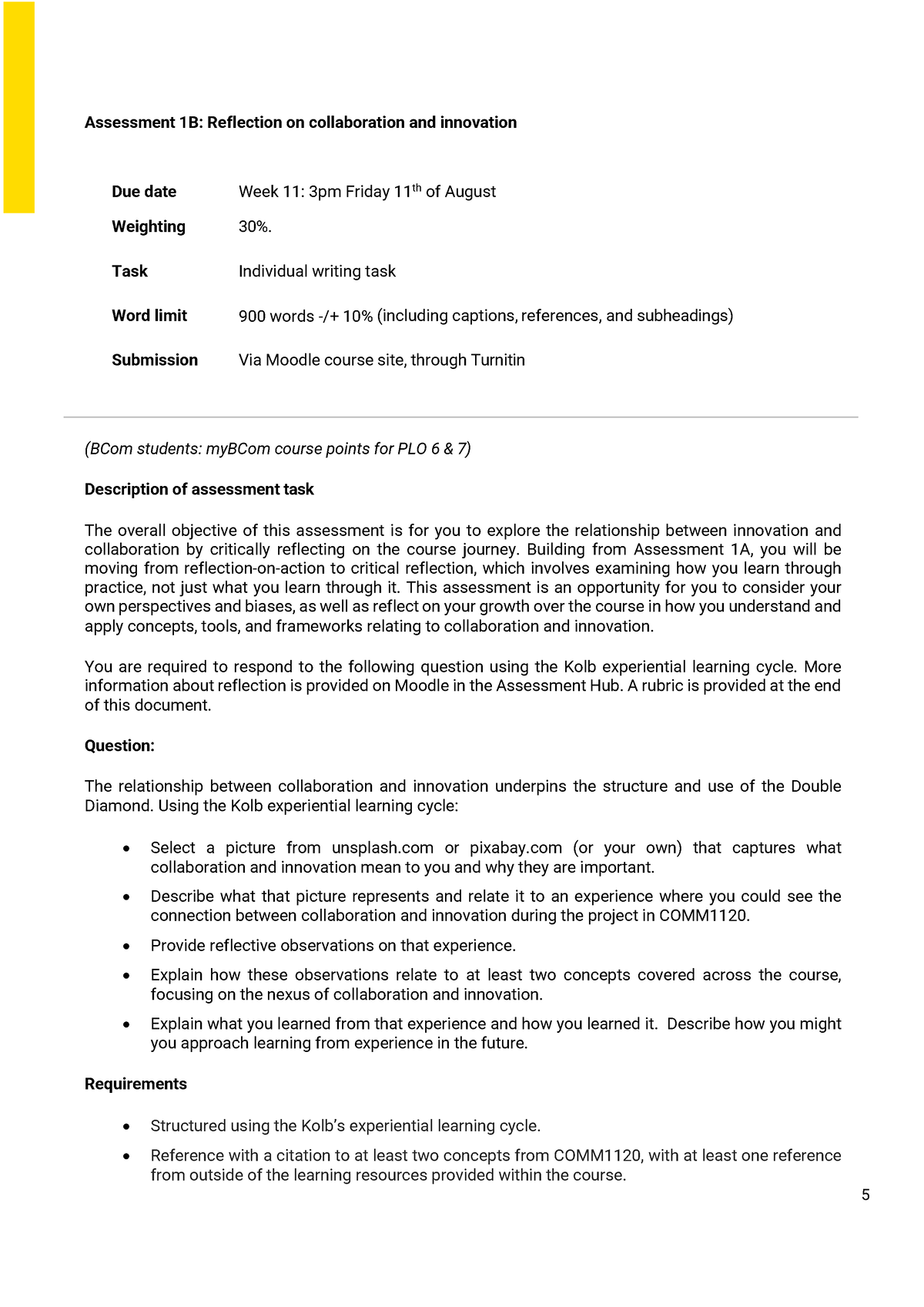 COMM1120 Assessment Guide 1B - 5 Assessment 1B: Reflection On ...