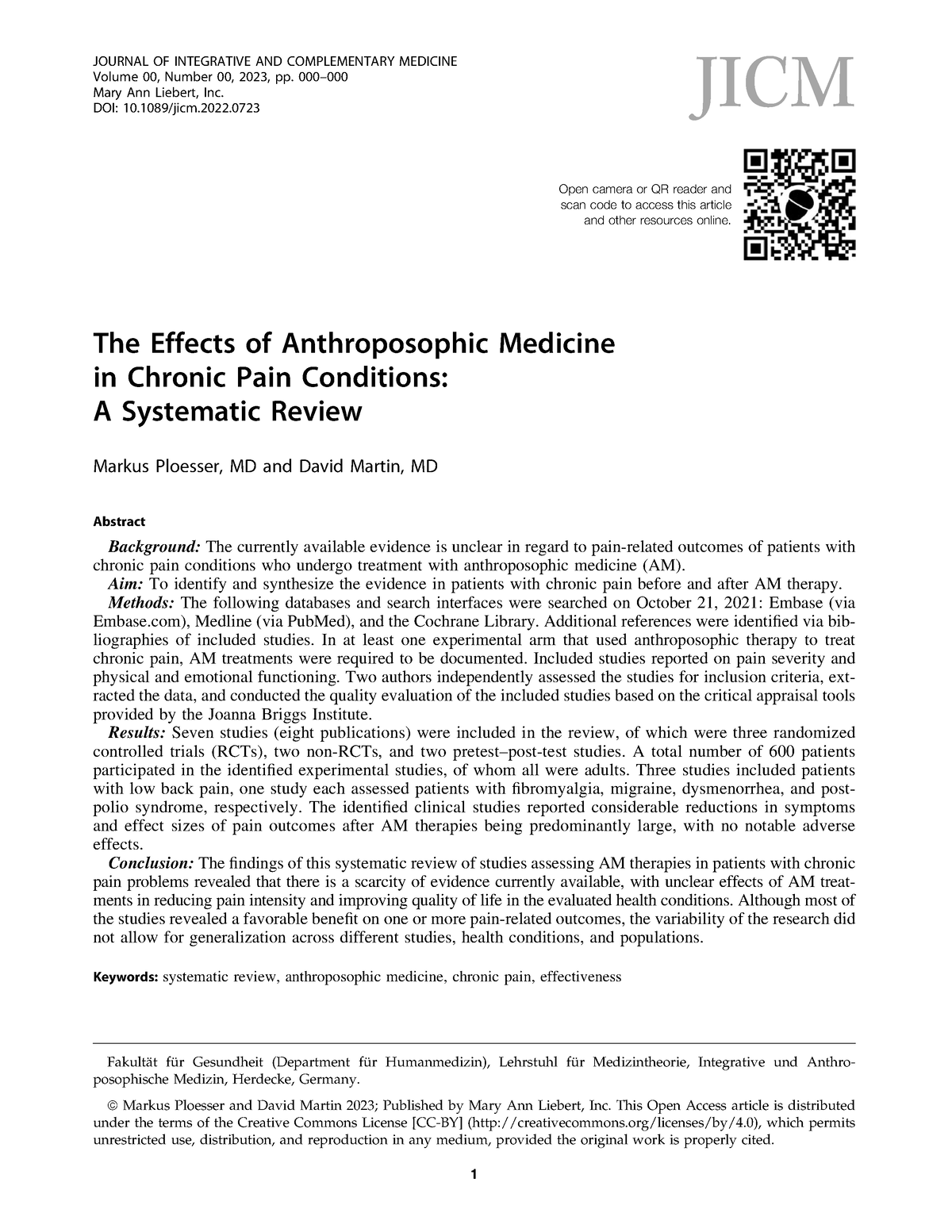 The Effects of Anthroposophic Medicine in Chronic Pain Conditions: A ...