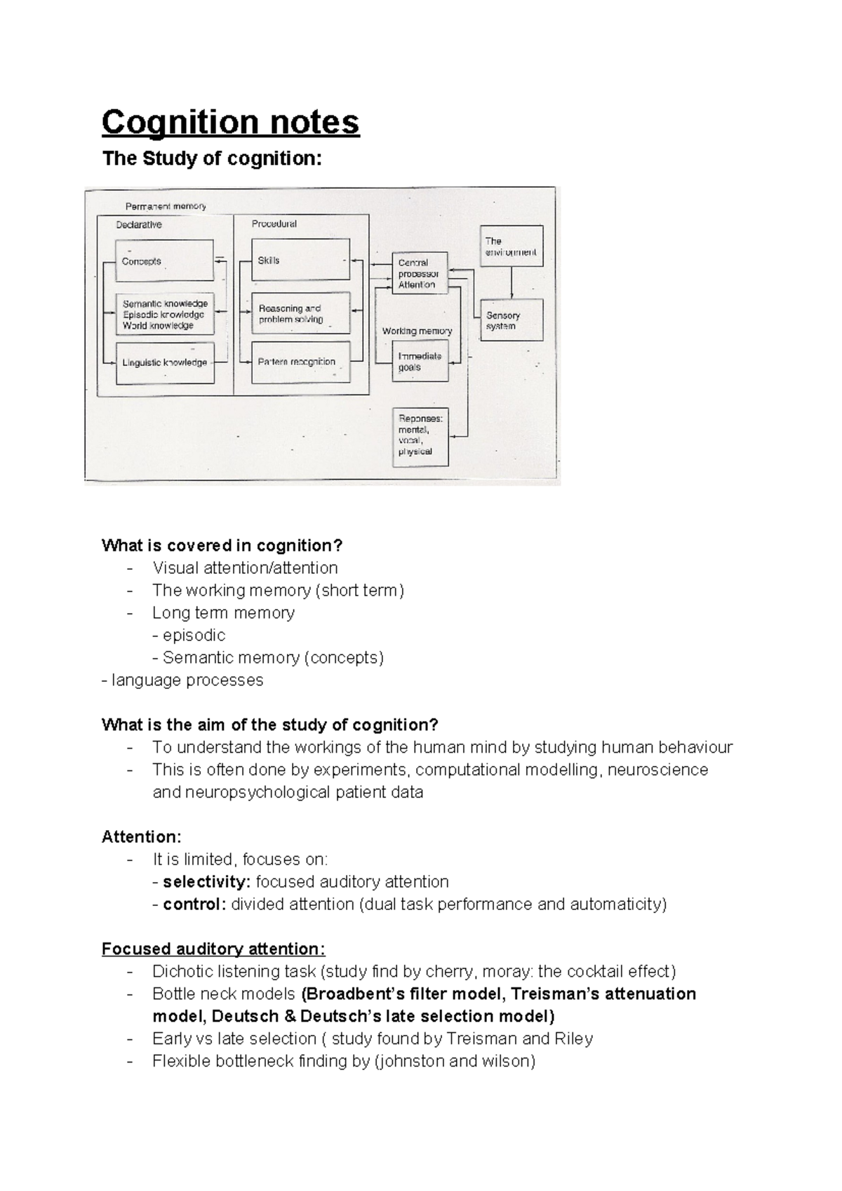 Cognition Notes Cognition Notes The Study Of Cognition What Is