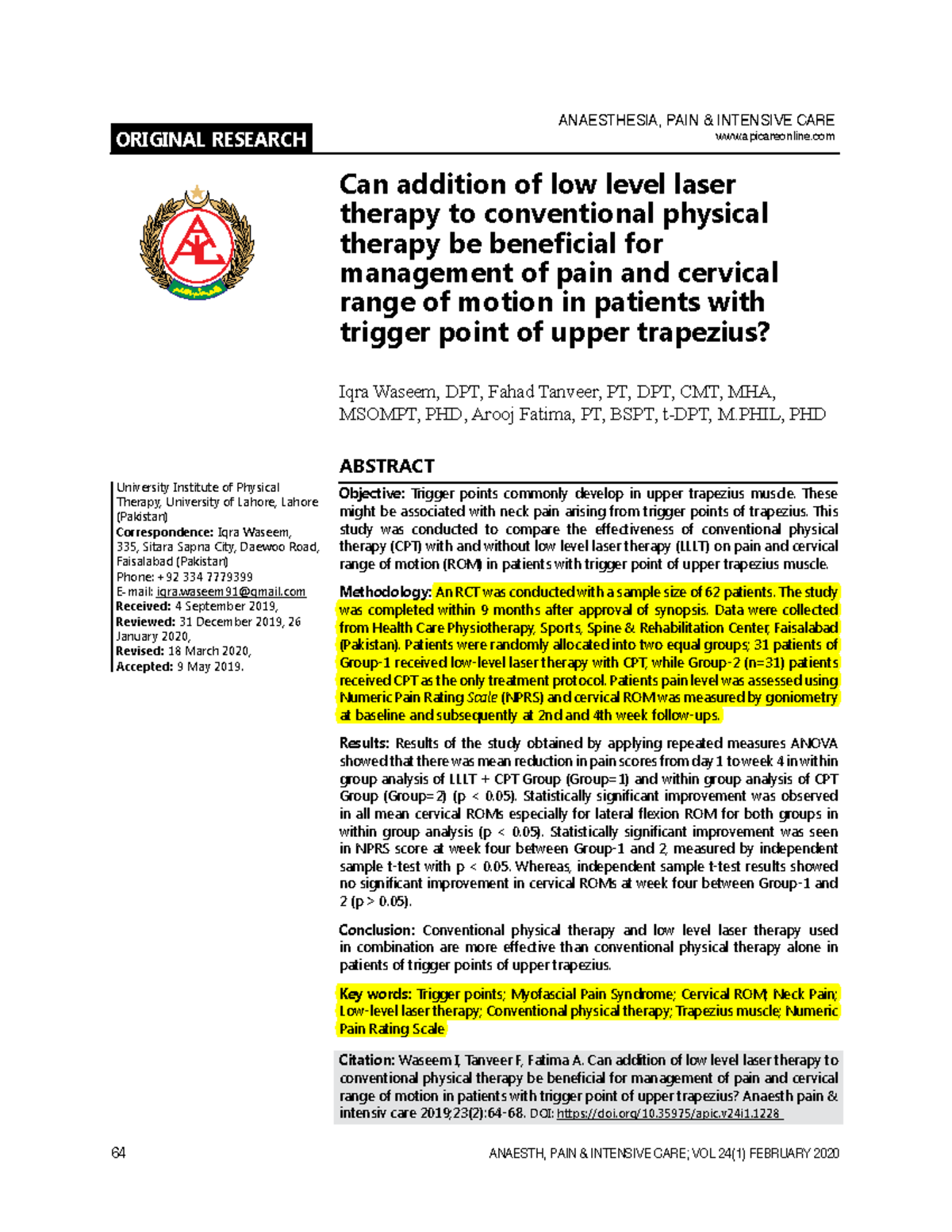 RCT Appraisal by an Example article - Can addition of low level laser ...