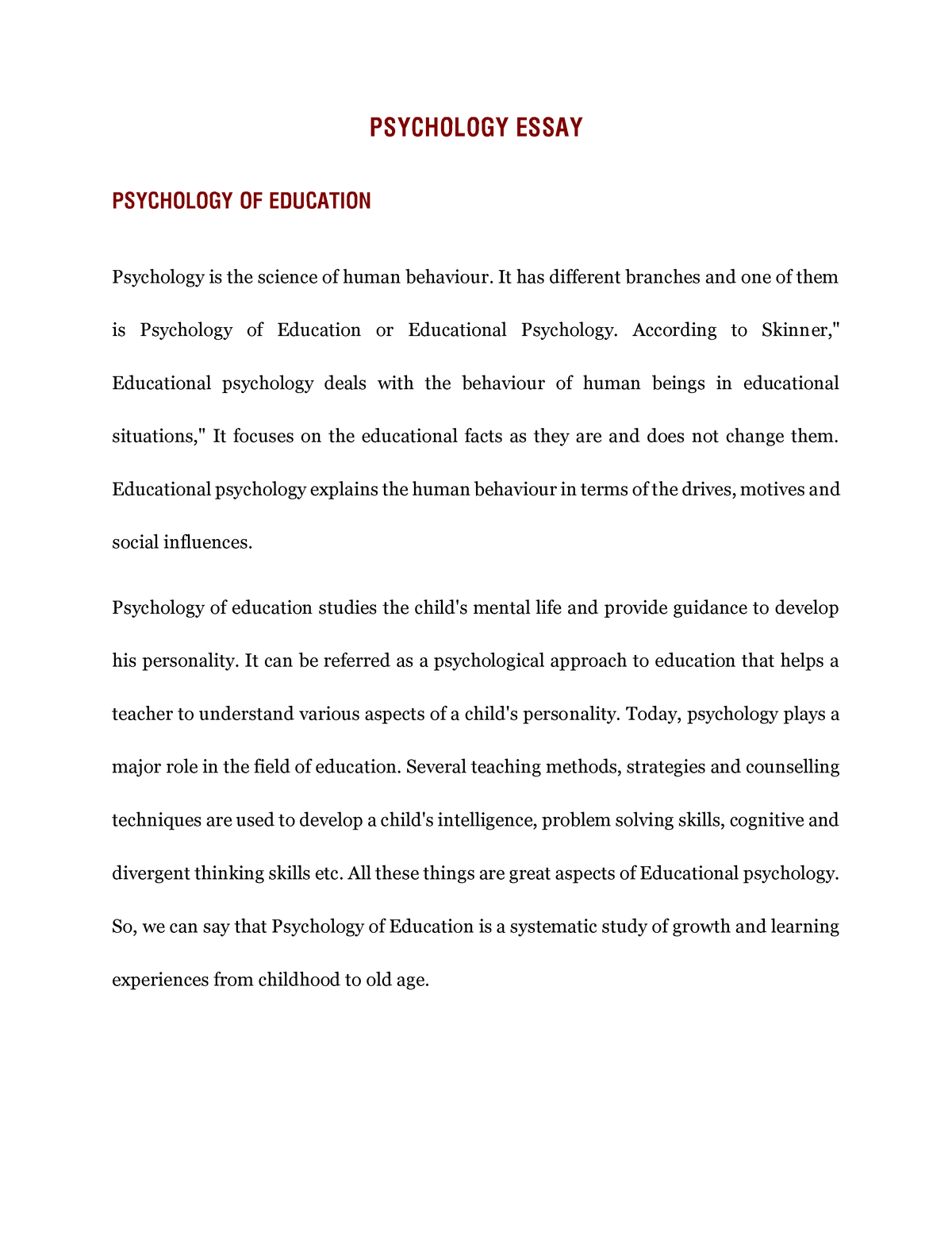 conclusion about psychology of education