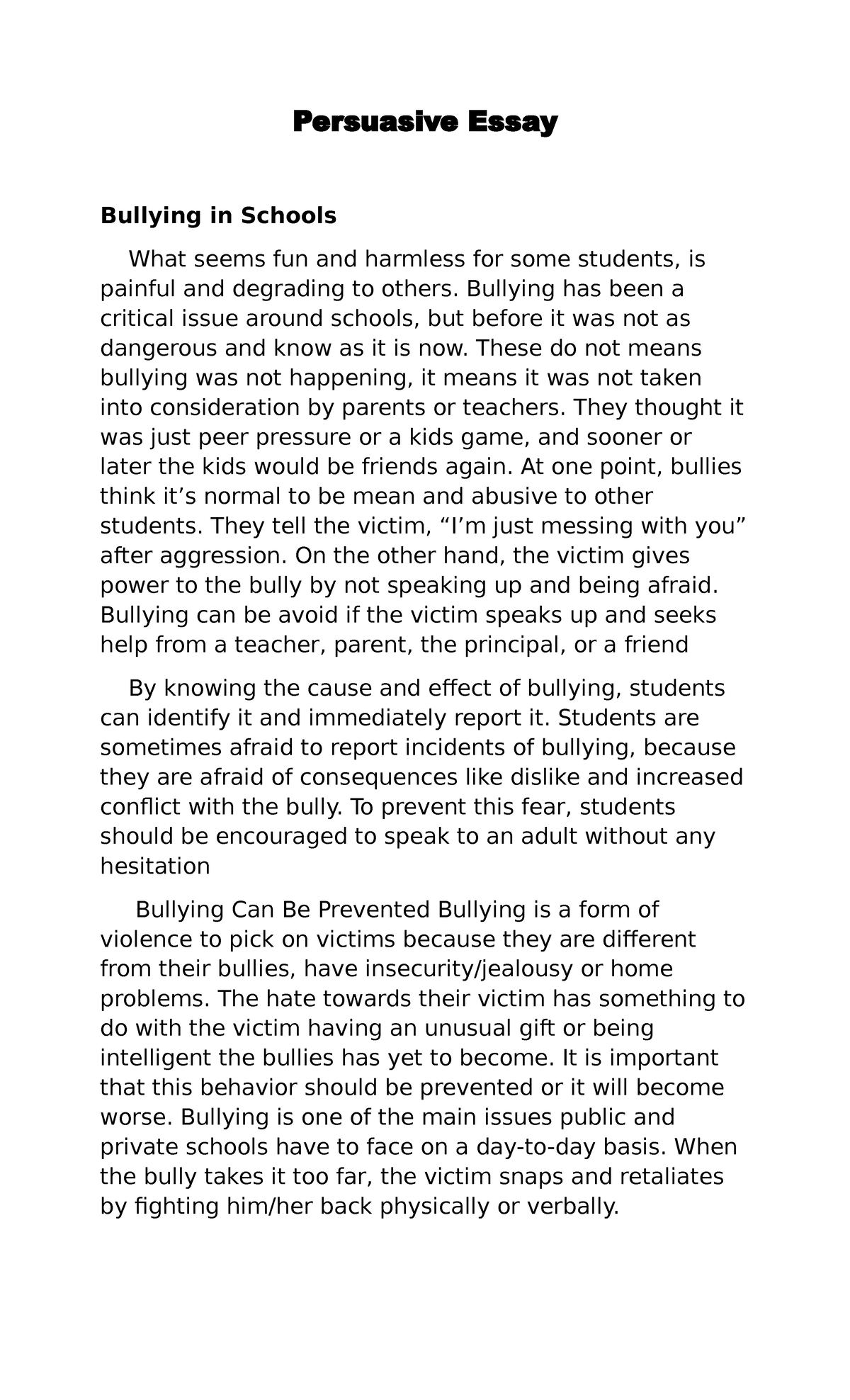 how to prevent bullying essay