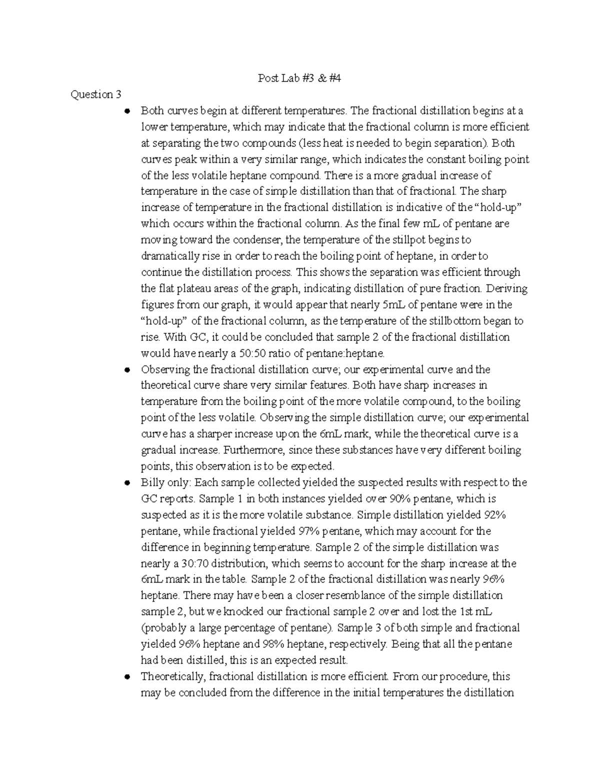 Post lab Distillation Notes Post Lab 3 & Question 3 Both curves begin at different Studocu