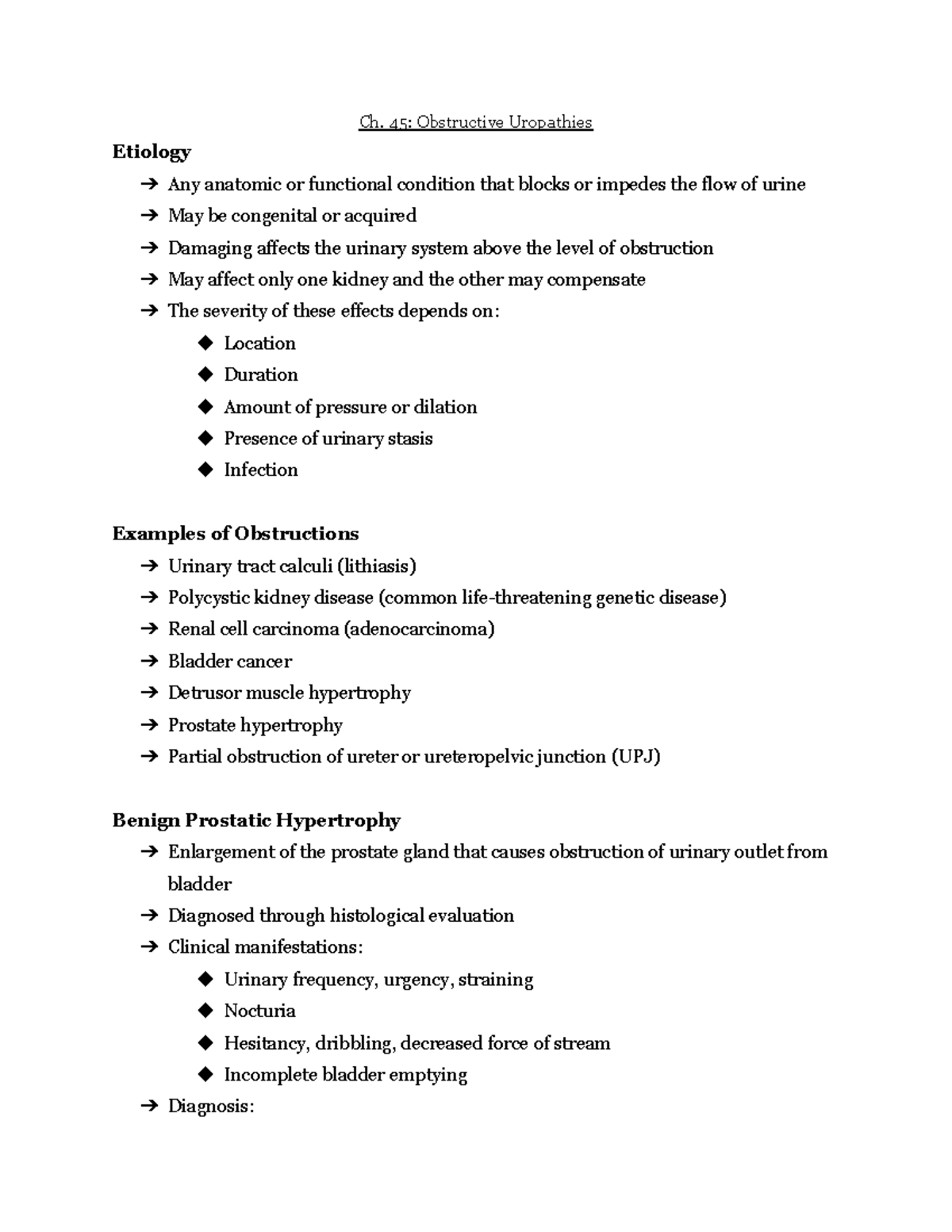 N201 AKI and Bladder - Ch. 45: Obstructive Uropathies Etiology Any ...