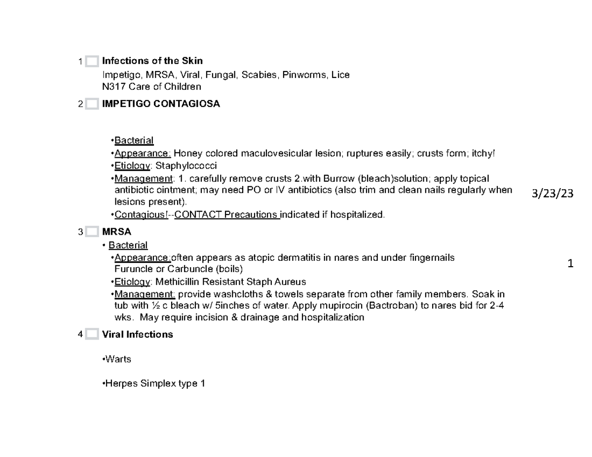 Skin infections - 3/23/ 1 Infections of the Skin Impetigo, MRSA, Viral ...