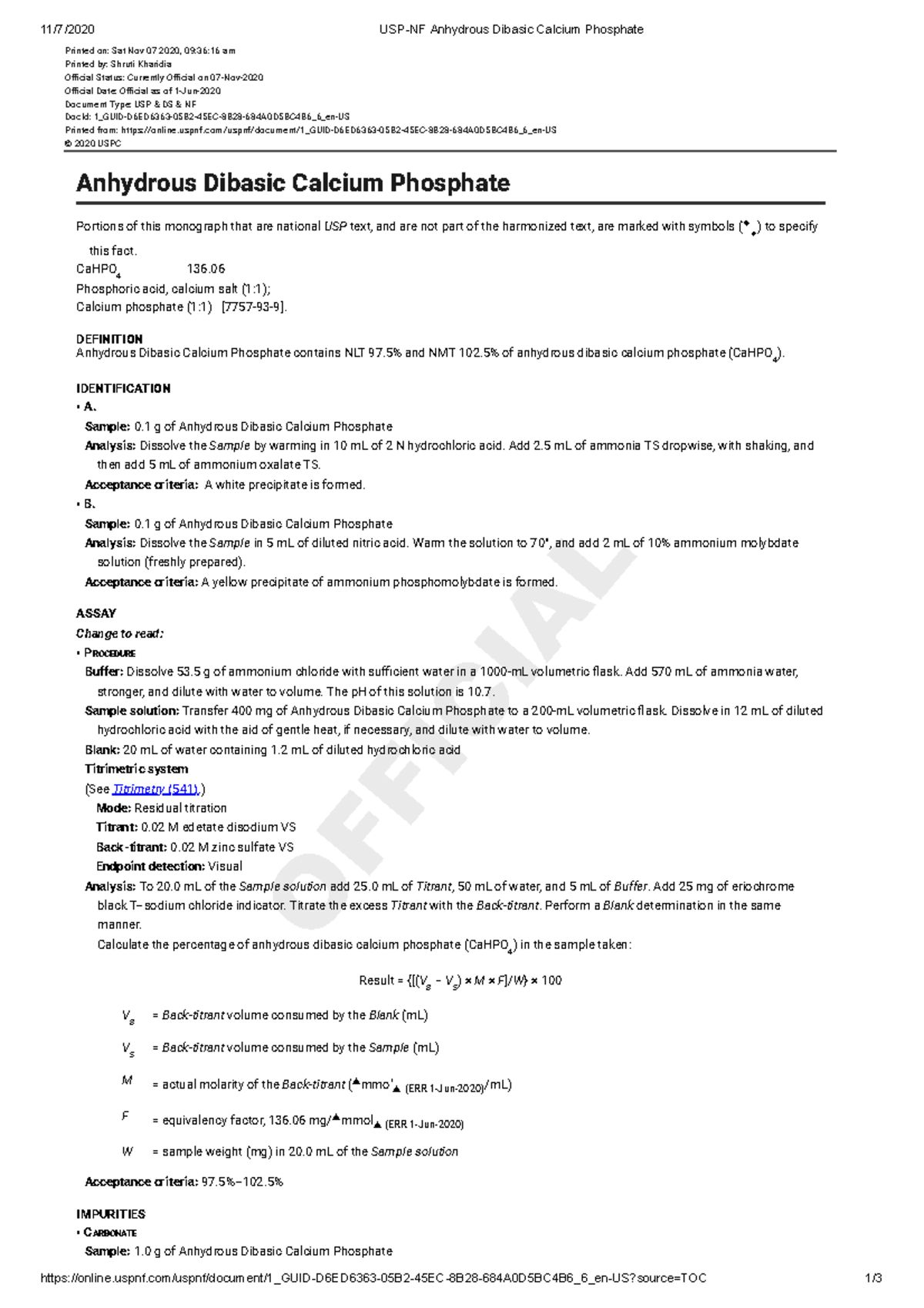 USP-NF Anhydrous Dibasic Calcium Phosphate - - Studocu
