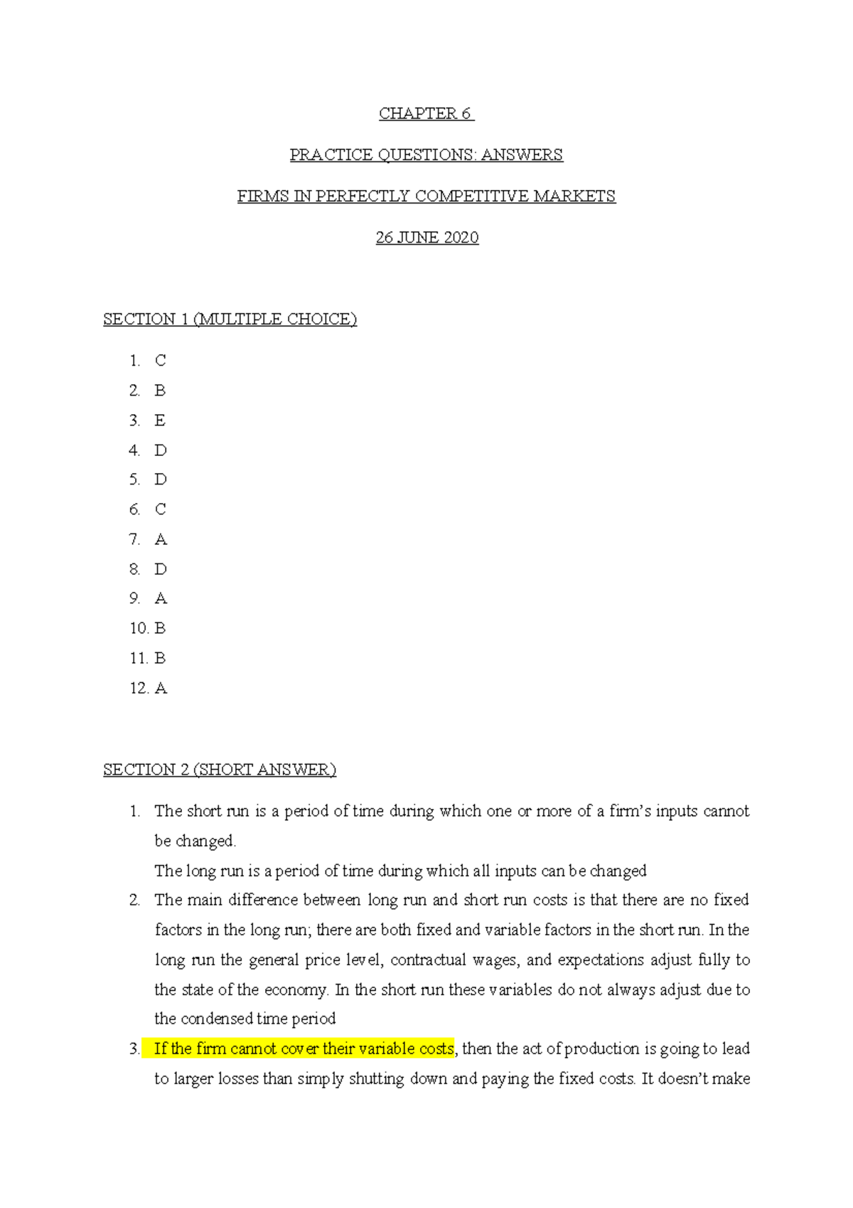 26 JUNE Tutorial Answers - CHAPTER 6 PRACTICE QUESTIONS: ANSWERS FIRMS ...