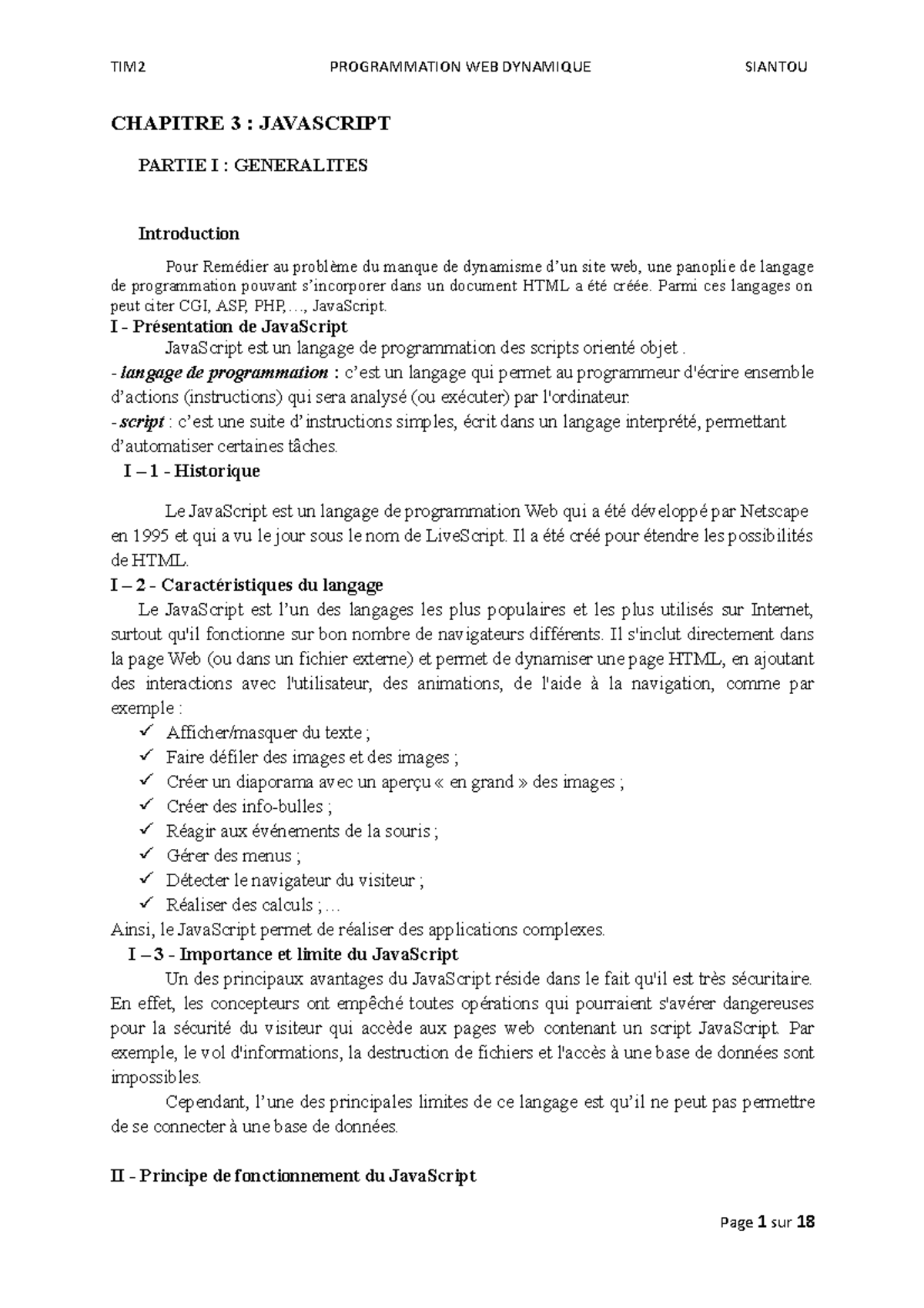 Tim2 Chapitre 3 Javascript - TIM2 PROGRAMMATION WEB DYNAMIQUE SIANTOU ...