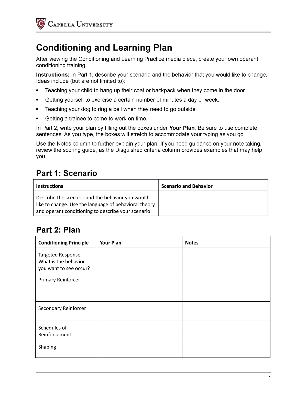 Cf conditioning learning plan - Conditioning and Learning Plan After ...