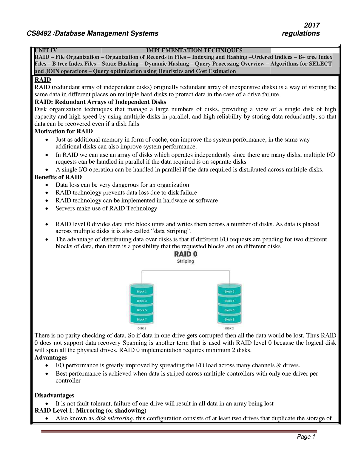 CS8492 DBMS UNIT 4 - CS8492 /Database Management Systems 2017 ...