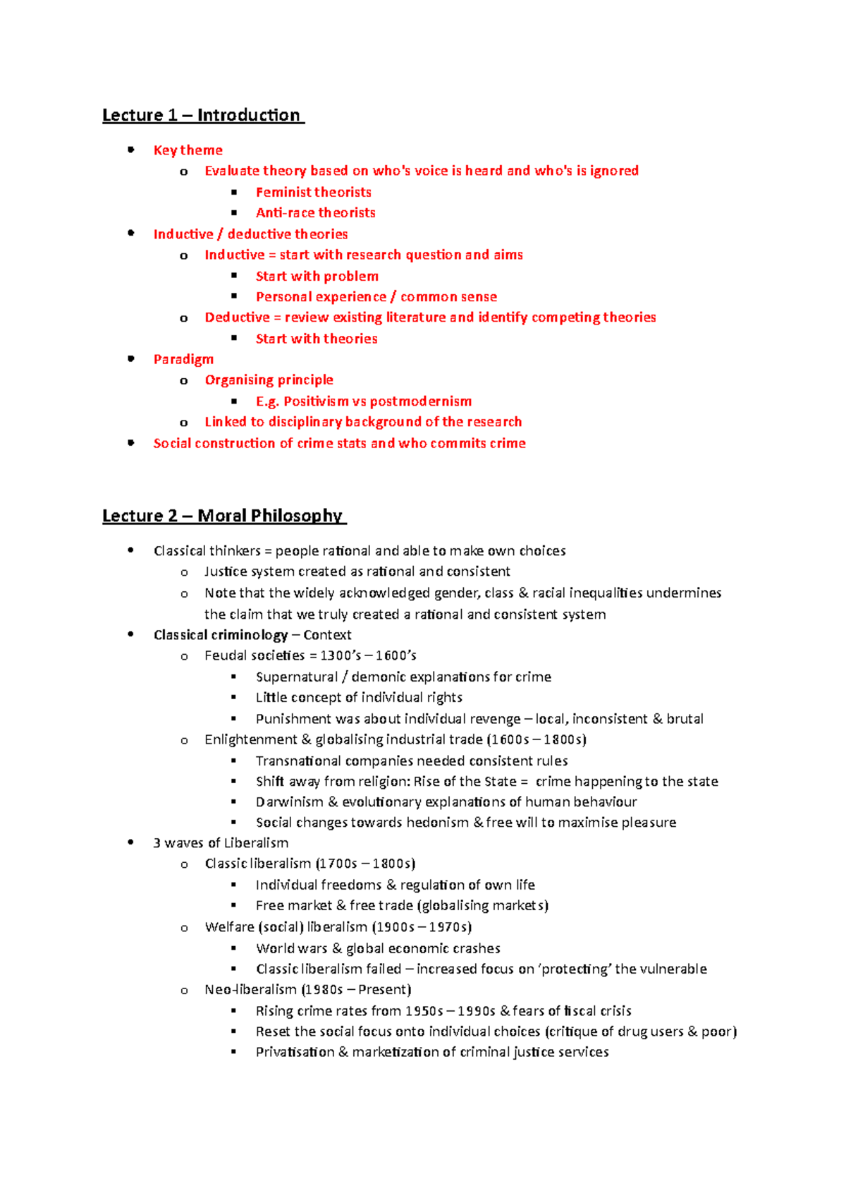 Criminological Theory - Lecture 1 – Introduction Key Theme O Evaluate ...