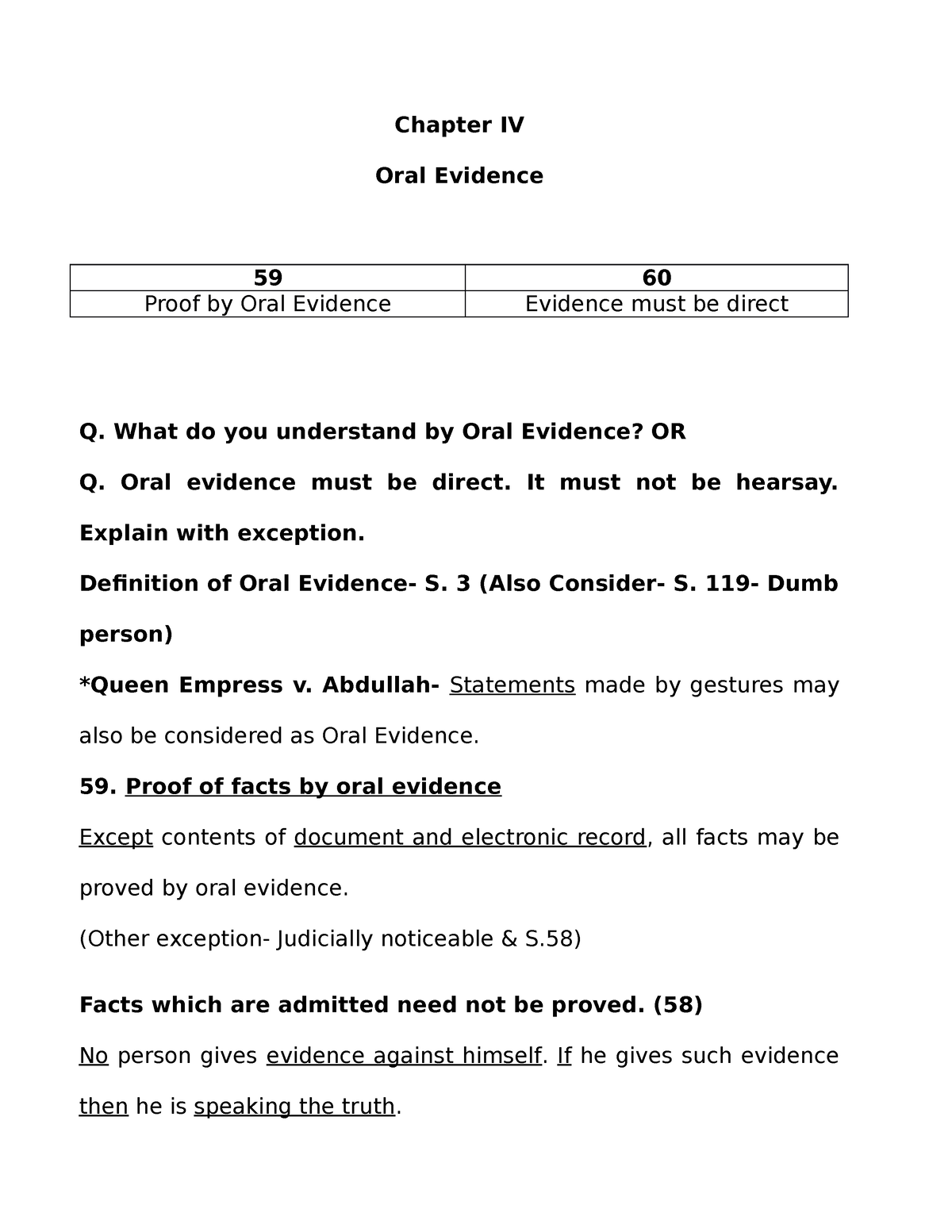 Chapter 4 Indian Evidence Act Chapter Iv Oral Evidence 59 60 Proof By Oral Evidence Evidence 3237