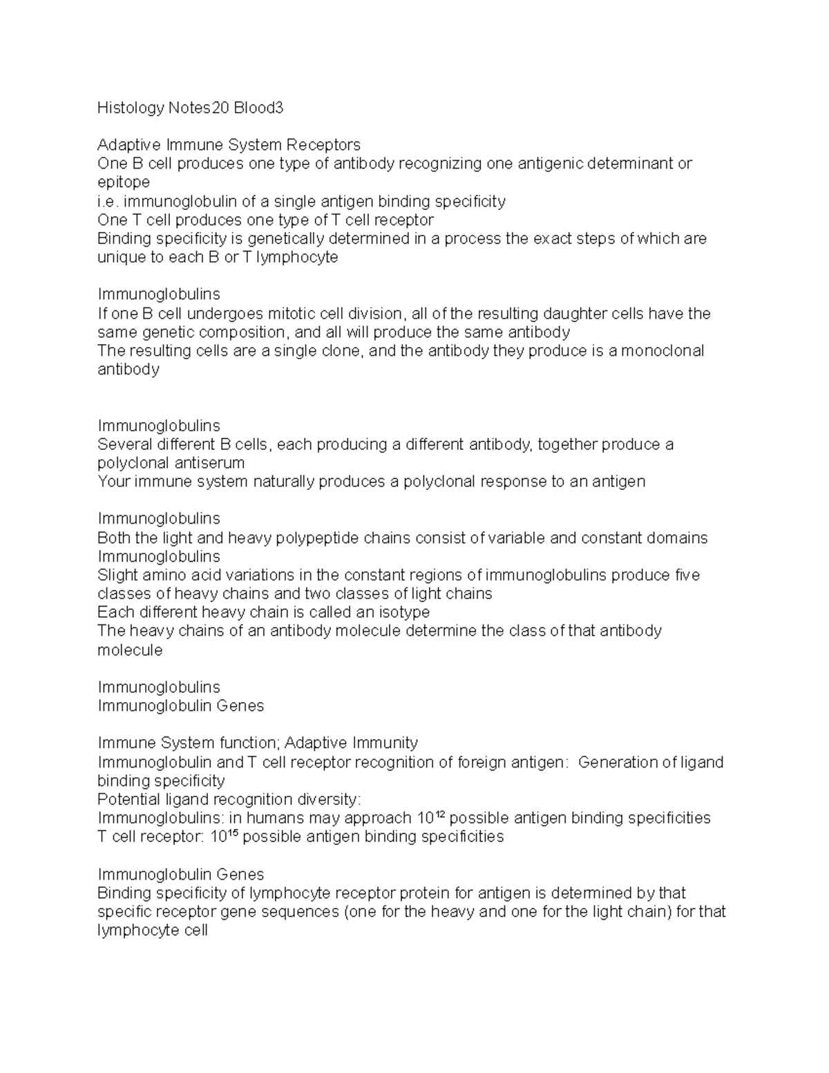 Lecture 21- blood 3 (complete) - Histology Notes20 Blood3 Adaptive ...