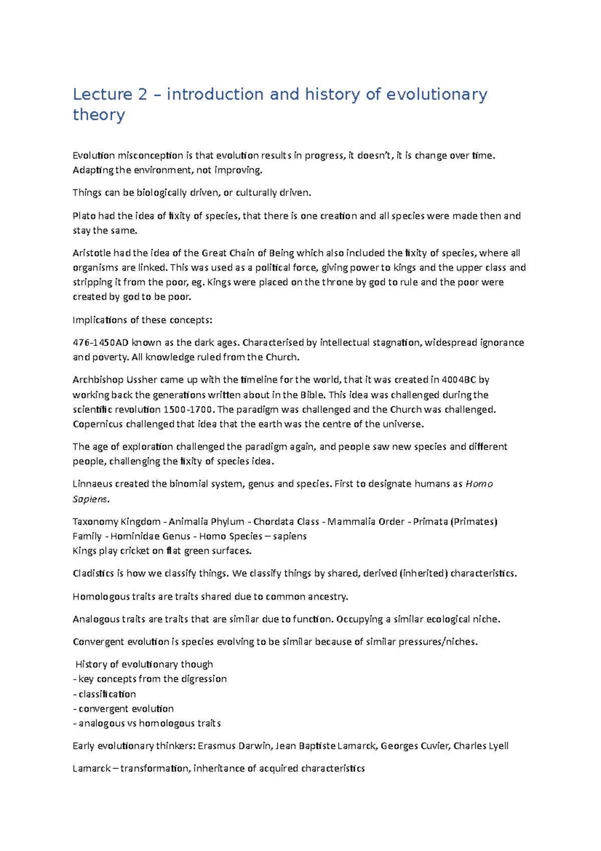BIOA101 Lecture notes - Lecture 2 – introduction and history of ...