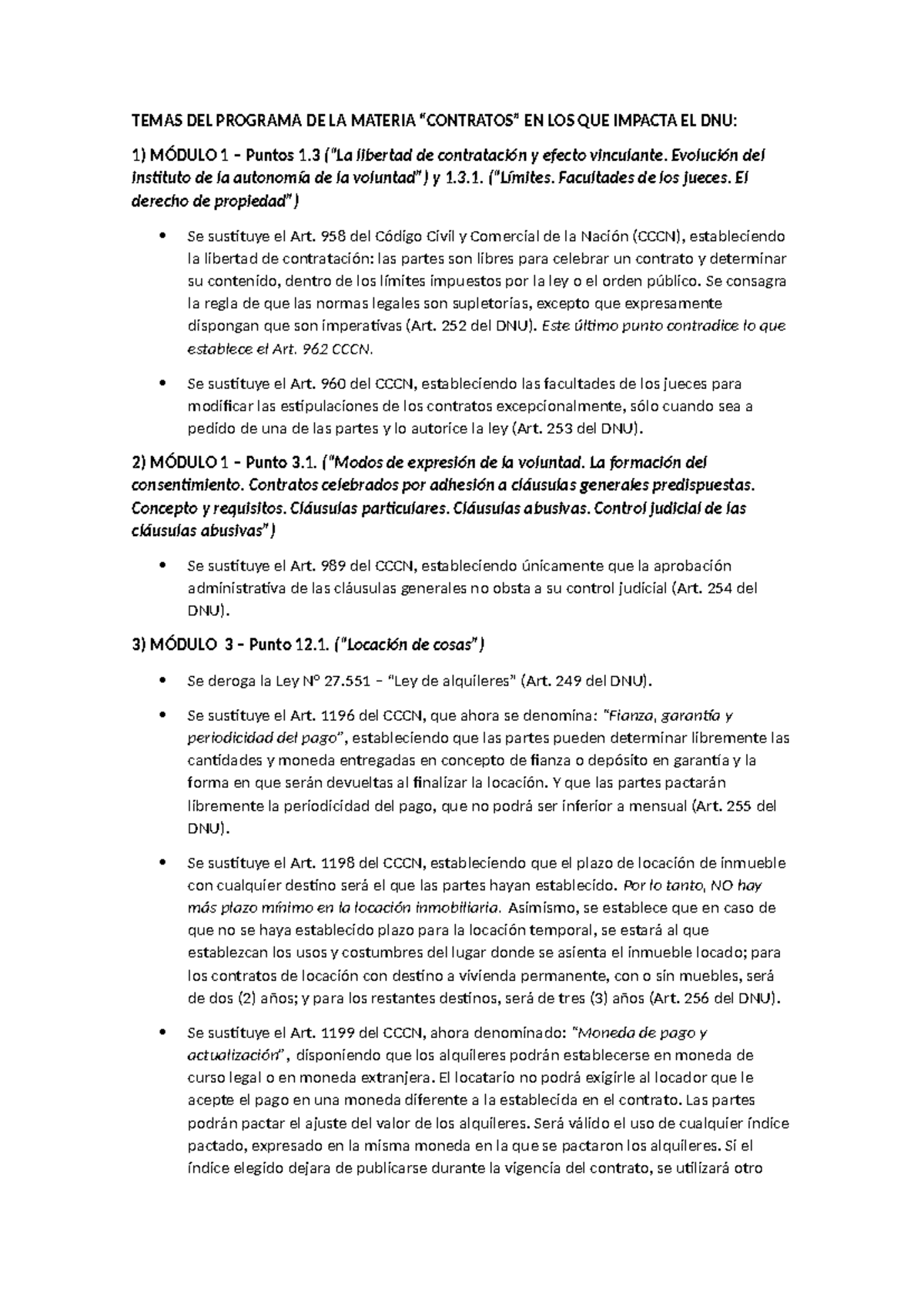 Cambios En Art Del Cccn Con El Dnu Temas Del Programa De La Materia