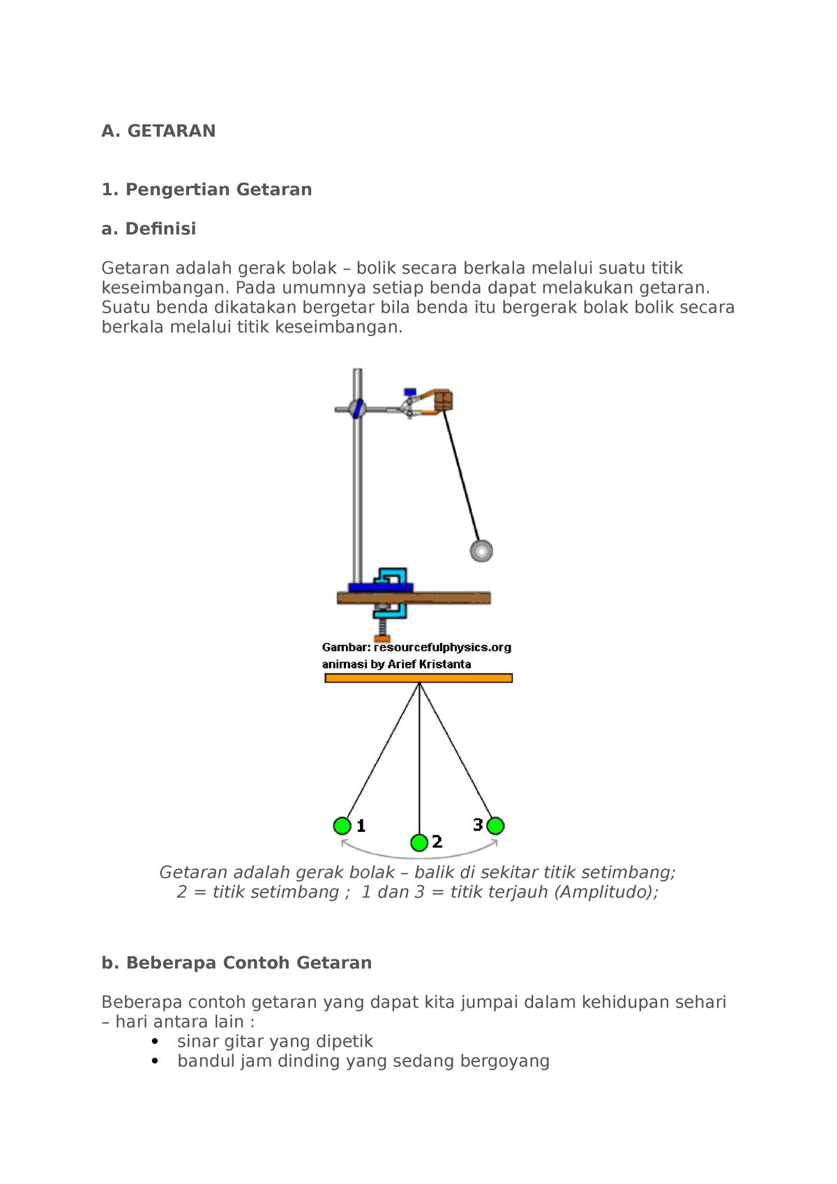 Fisika Getaran Dan Gelombang - A. GETARAN 1. Pengertian Getaran A ...