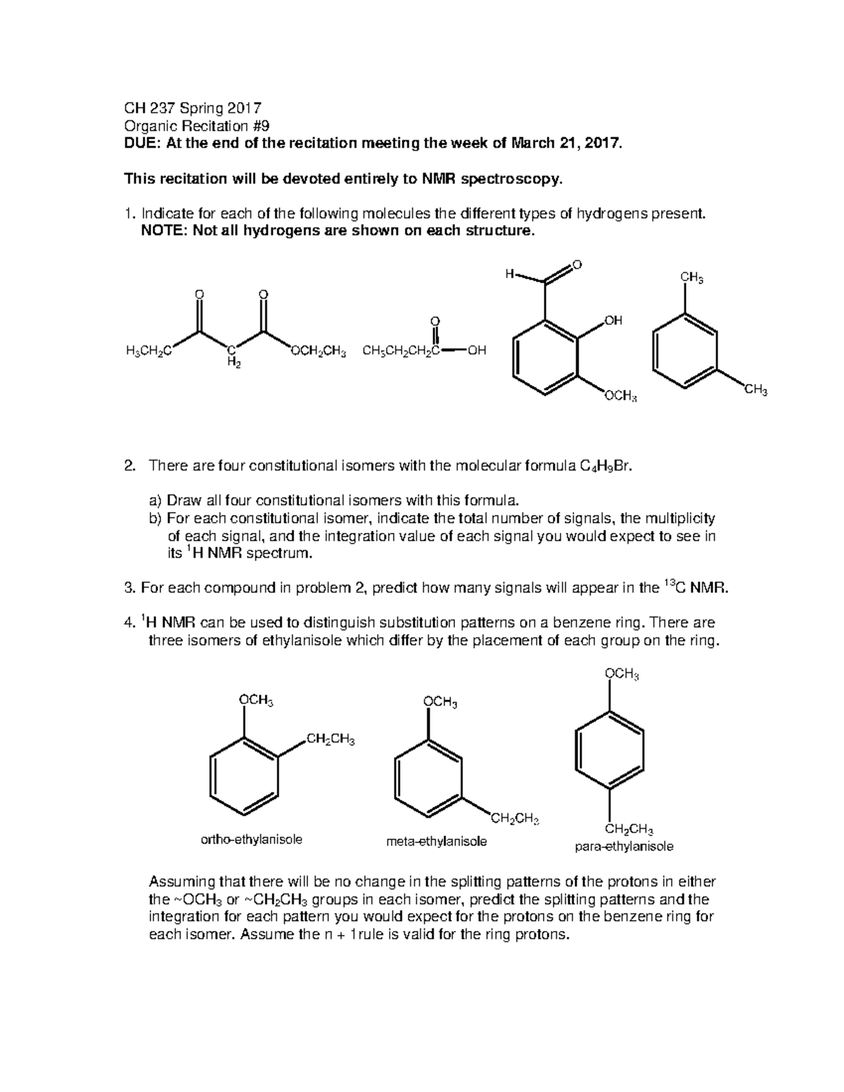 Recitation Worksheet 9 Ch 237 Organic Chemistry Ii Uab Studocu