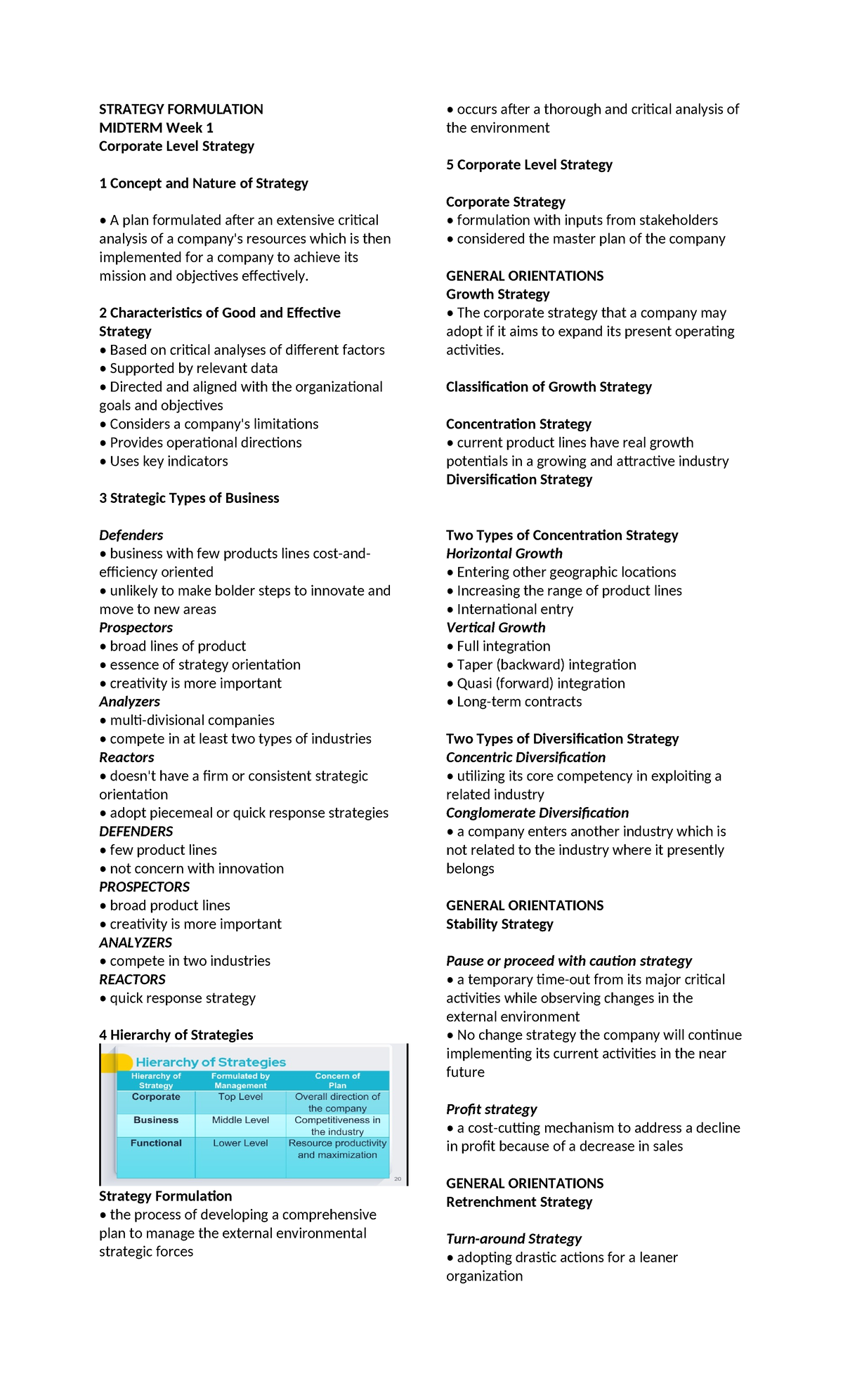 BUSI 102 Midterm Reviewer - STRATEGY FORMULATION MIDTERM Week 1 ...