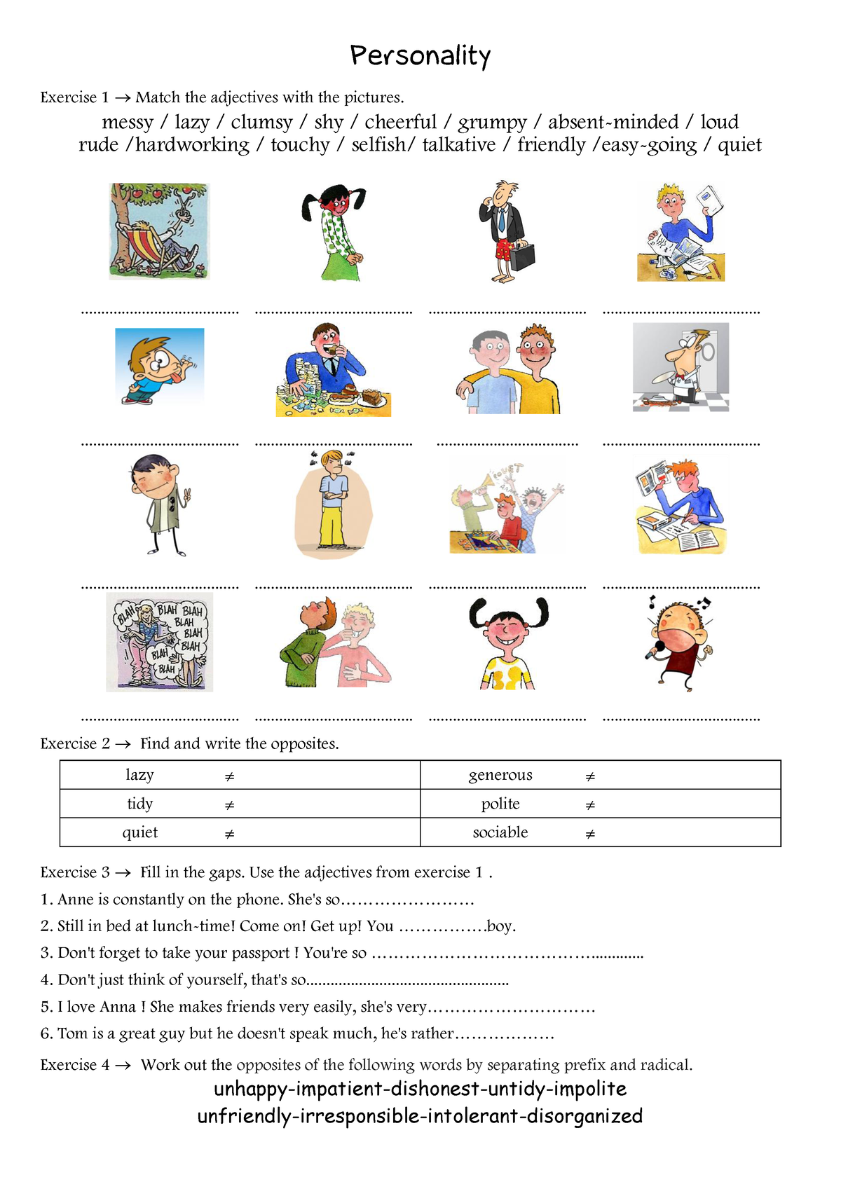 Match the pictures with the texts. Personality упражнения. Personality adjectives задания. 