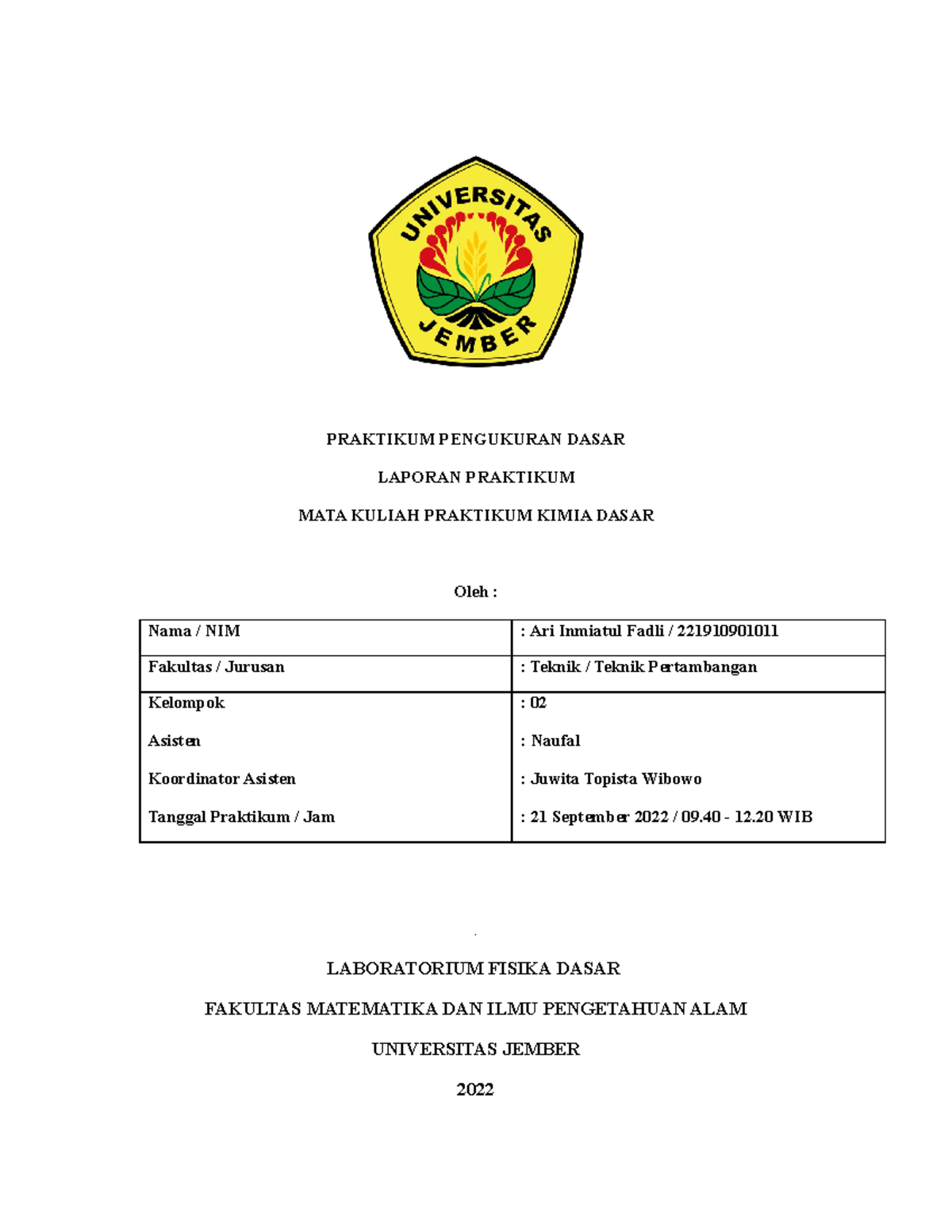 Pengukuran Dasar Fisika - ARI - PRAKTIKUM PENGUKURAN DASAR LAPORAN ...