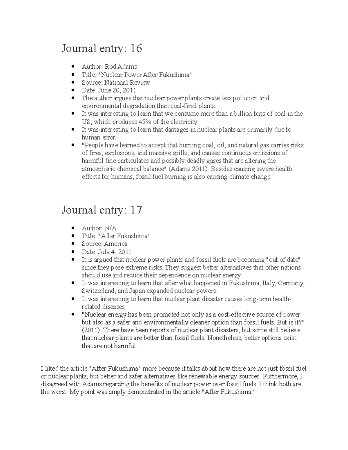 Journal Entry- 16 and 17 - Journal entry: 16 Author: Rod Adams Title ...