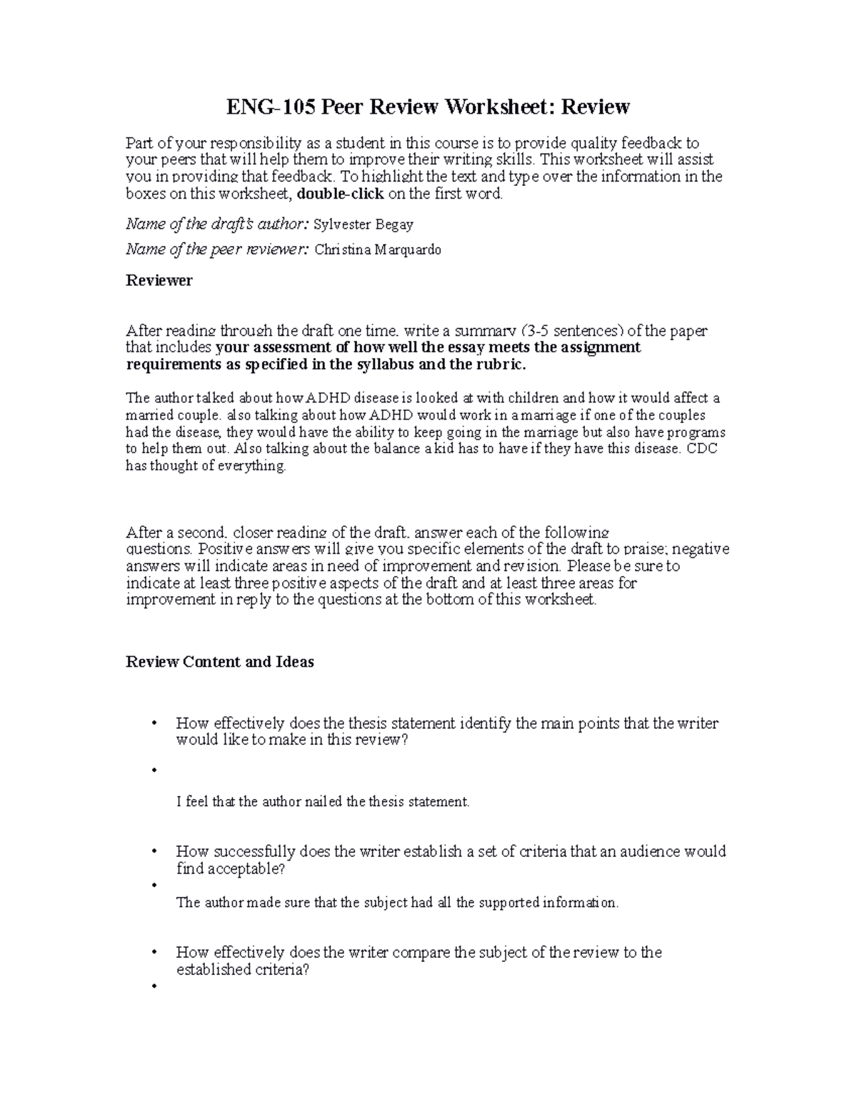 ENG-105-RS-Review Peer Review Worksheet Online - ENG-105 Peer Review ...