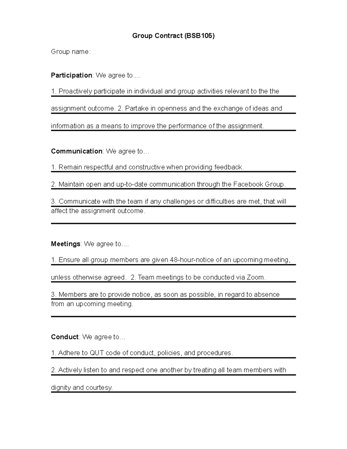 BSB105 - A2 - Group Contract - Group Contract (BSB105) Group name ...