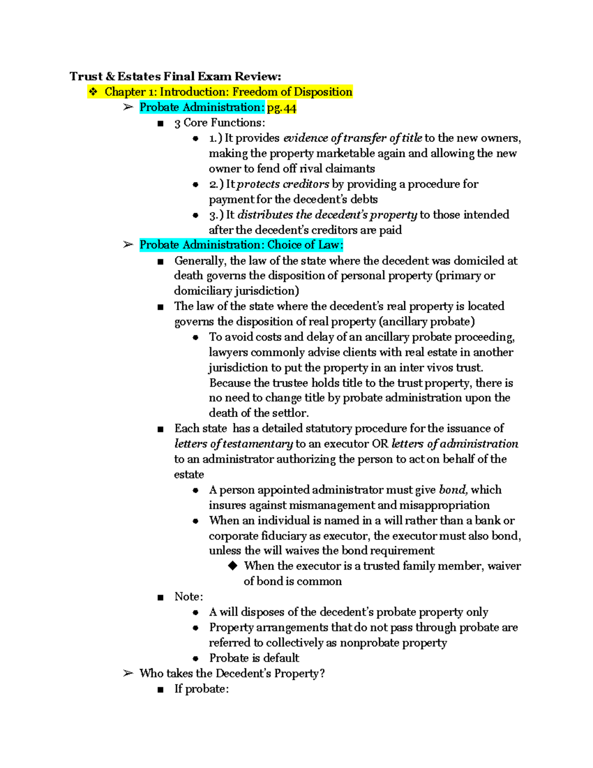 Trusts and Estates Final Exam Outline - Trust & Estates Final Exam ...