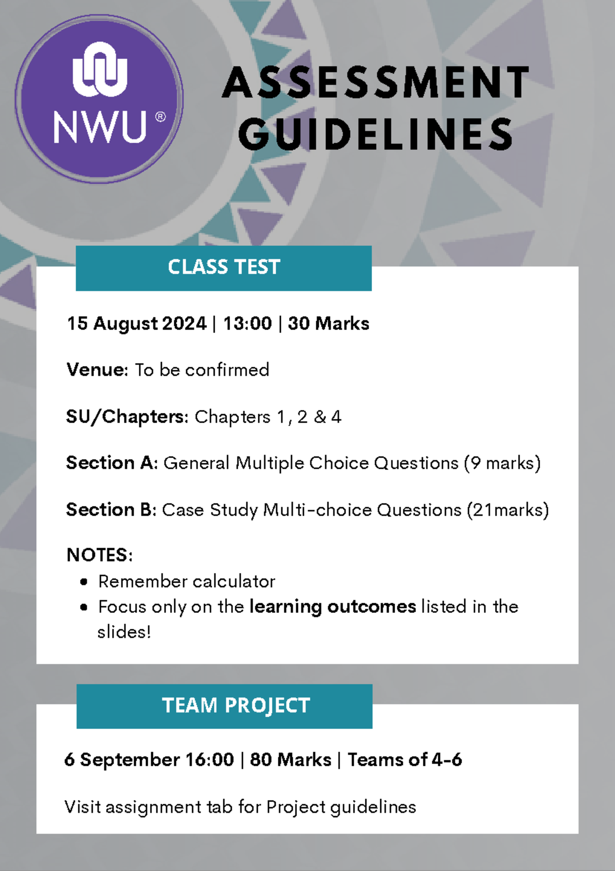 TEST+AND+EXAM+ Guidelines - WEEK 7 WEEK 8 WEEK 9 Assessment Week WEEK ...