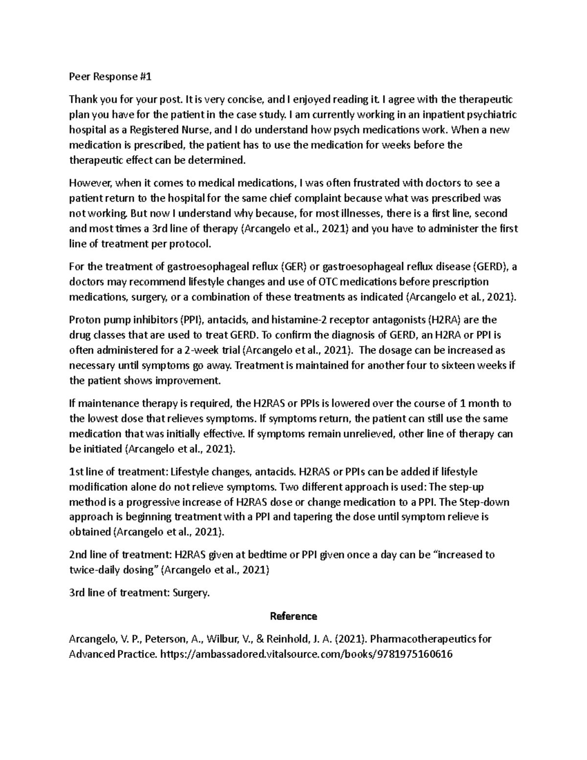 Peer Response to NU636 Week 5 Peer Response Thank you for your post